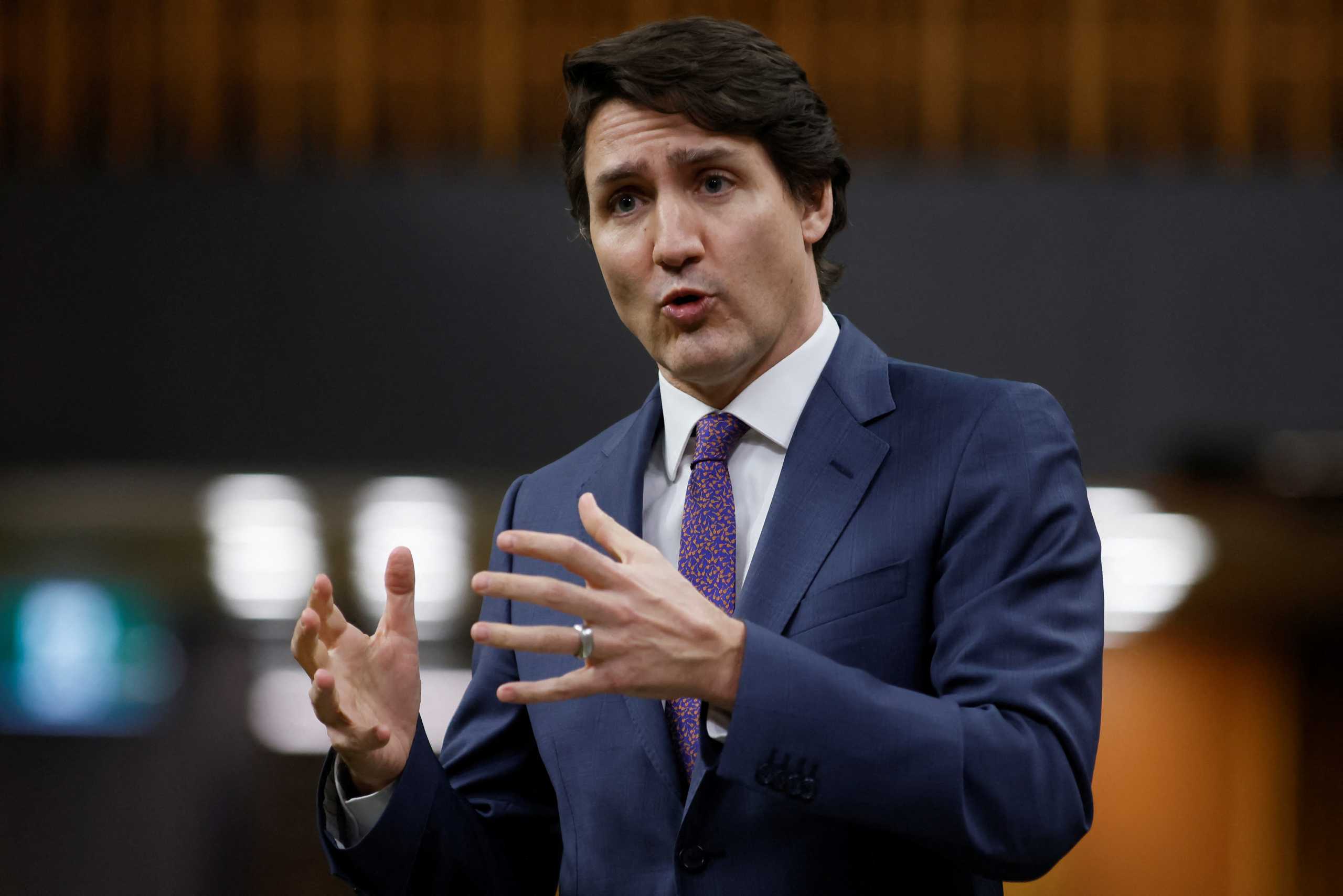 Canada's Prime Minister Justin Trudeau speaks during Question Period in the House of Commons on Parliament Hill in Ottawa, Ontario, Canada March 31, 2022. REUTERS