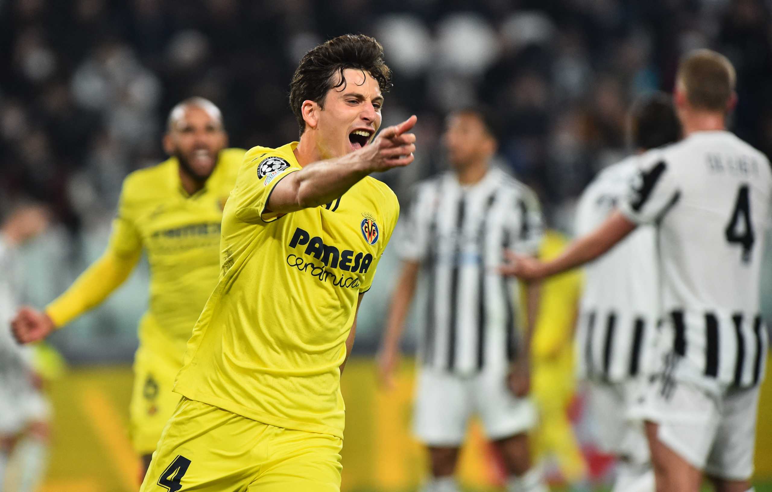 Soccer Football - Champions League - Juventus v Villarreal - Allianz Stadium, Turin, Italy - March 16, 2022 Villarreal's Pau Torres celebrates scoring their second goal REUTERS