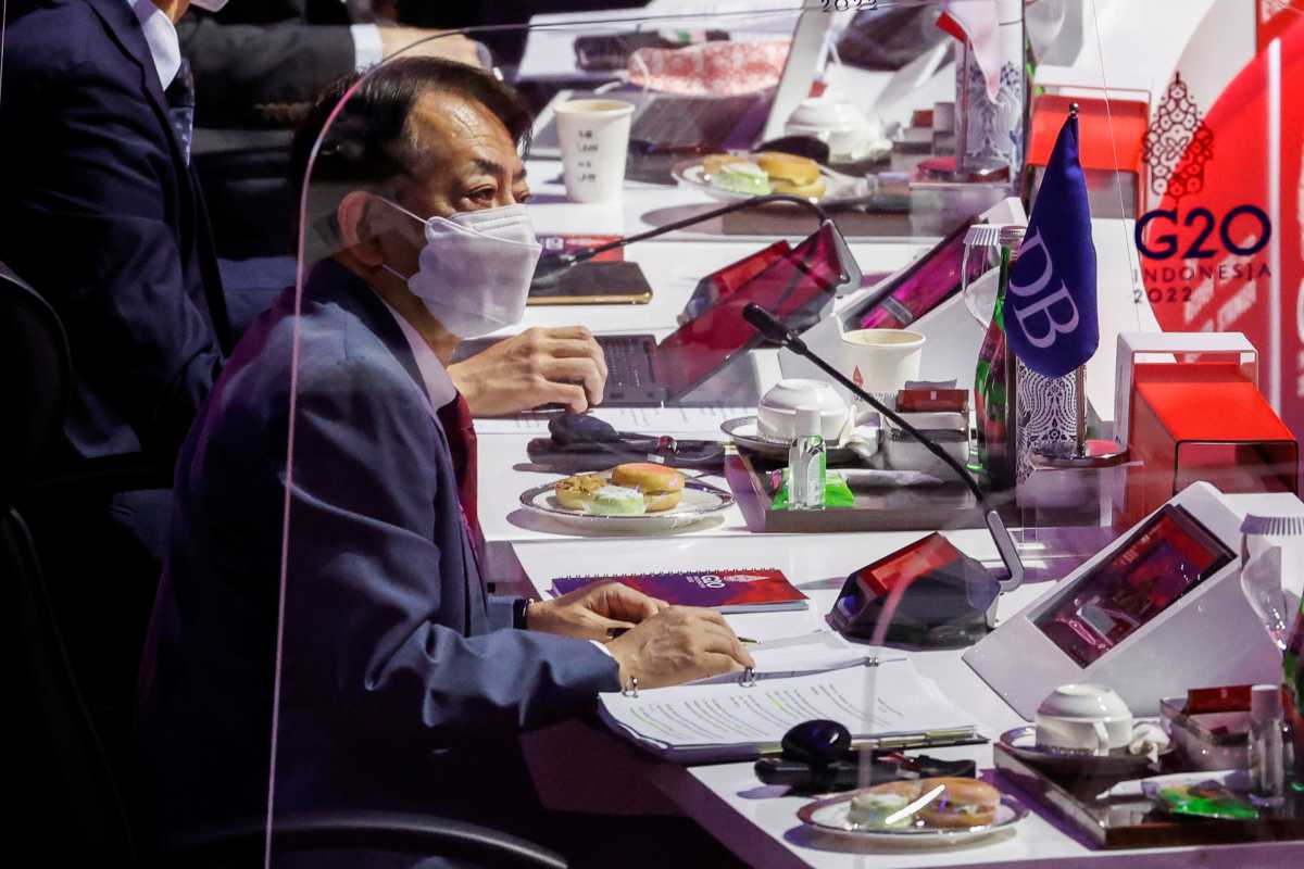President of the Asian Development Bank (ADB) Masatsugu Asakawa attends the opening ceremony of the G20 finance ministers and central bank governors meeting in Jakarta, Indonesia, February 17, 2022. Mast Irham