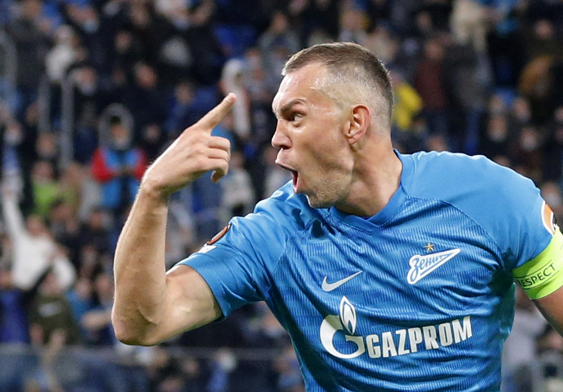Soccer Football - Europa League - Play Off First Leg - Zenit St Petersburg v Real Betis - Gazprom Arena, Saint Petersburg, Russia - February 17, 2022 Zenit St Petersburg's Artem Dzyuba celebrates scoring their first goal REUTERS
