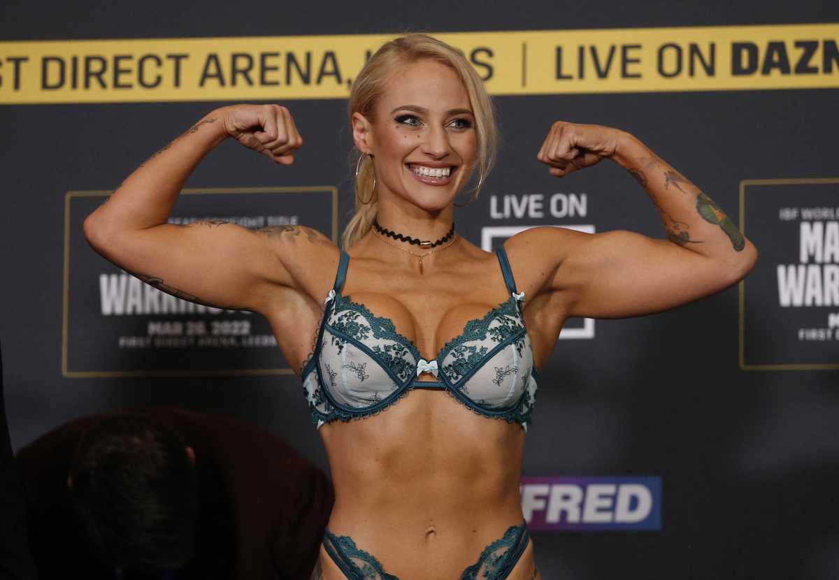 Boxing - Kiko Martinez v Josh Warrington Weigh-in - Leeds, Britain - March 25, 2022 Ebanie Bridges during the weigh in Action Images via Reuters