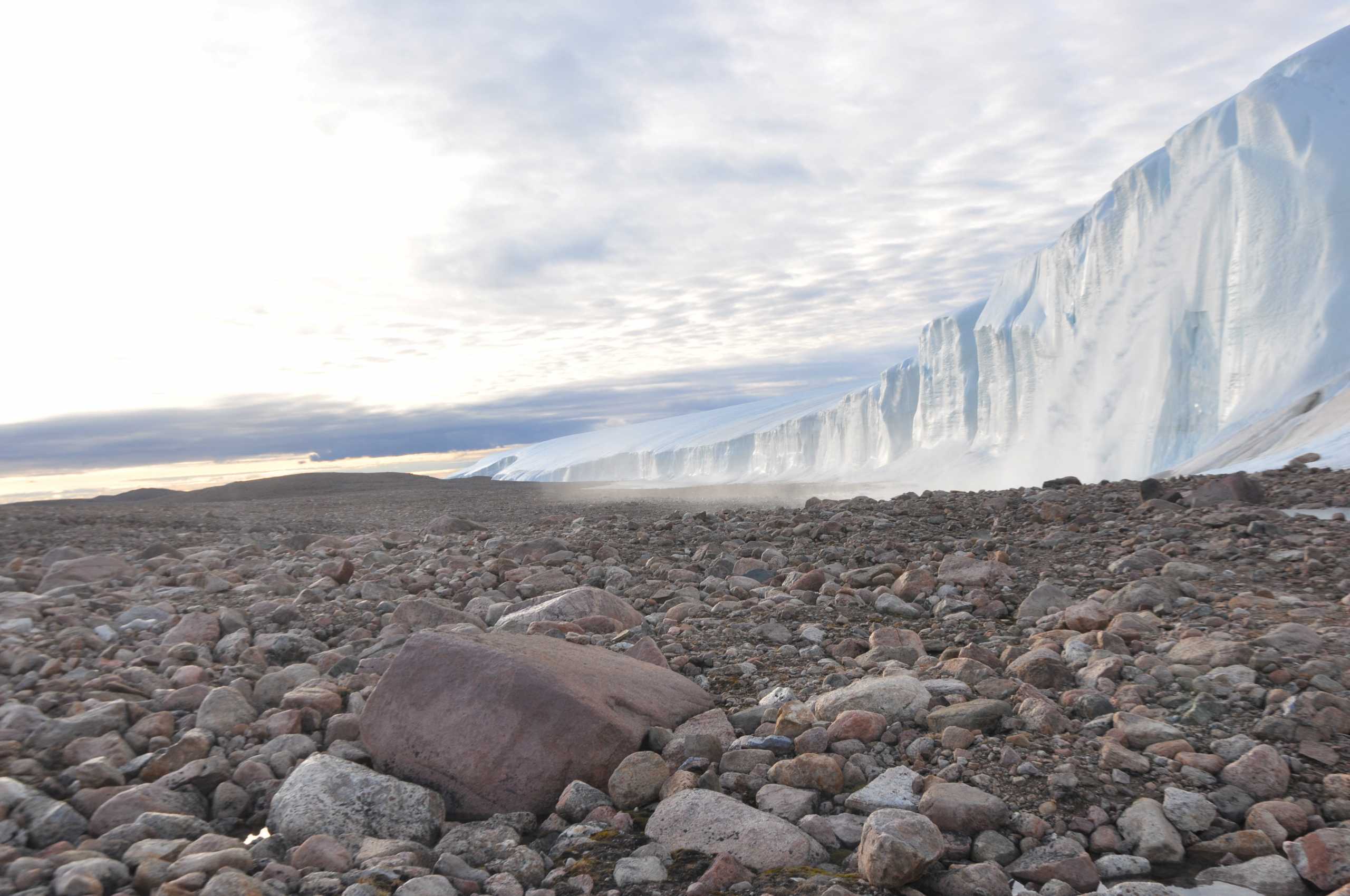 The site of field work at the edge of the Greenland Ice Sheet where scientists studied the age of the 19-mile-wide (31- km-wide) Hiawatha impact crater that is buried under ice six-tenths of a mile (1 km) thick is seen in 2019. Picture taken in 2019. Pierre Beck