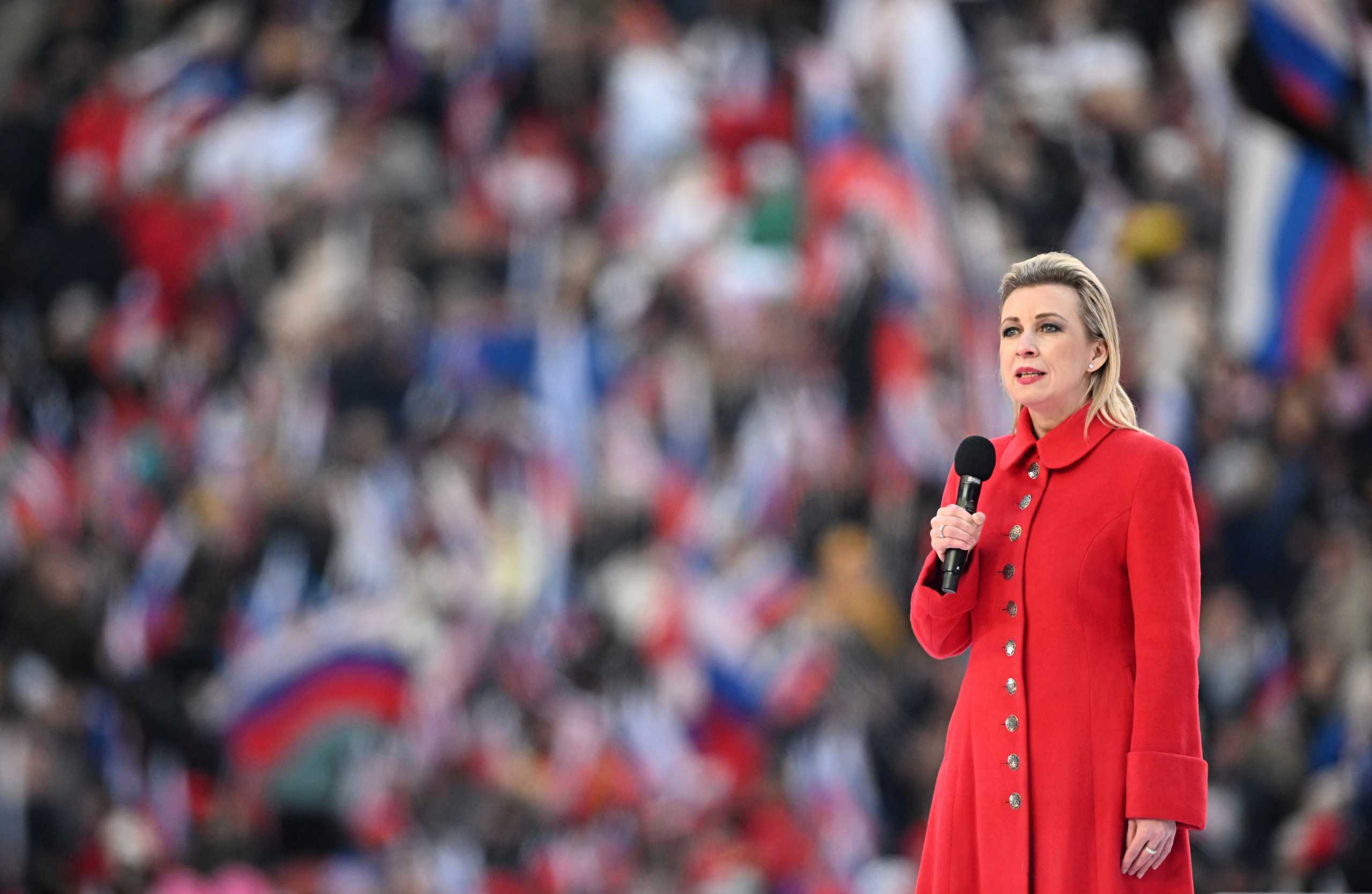 Russian Foreign Ministry spokeswoman Maria Zakharova attends a concert marking the eighth anniversary of Russia's annexation of Crimea at Luzhniki Stadium in Moscow, Russia March 18, 2022. RIA Novosti Host Photo Agency