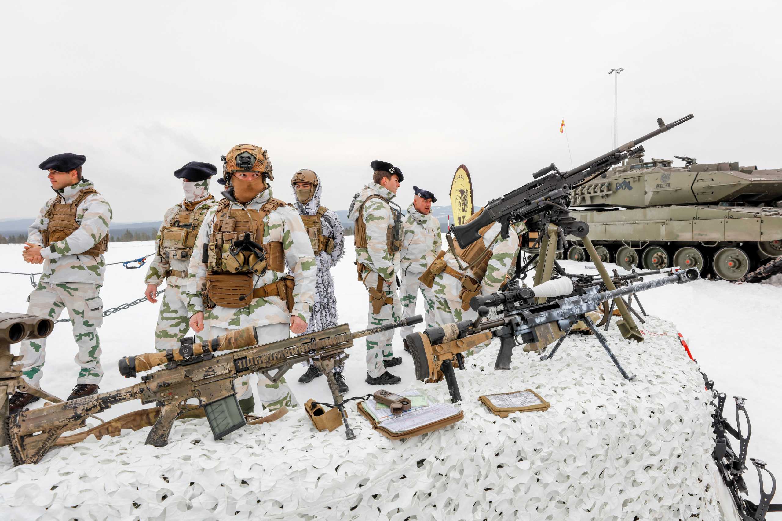 Soldiers take part in Exercise Brilliant Jump 2022, the annual deployment exercise for the NATO Response Force's Very High Readiness Brigade, in Rena, Norway, March 17, 2022. Geir Olsen