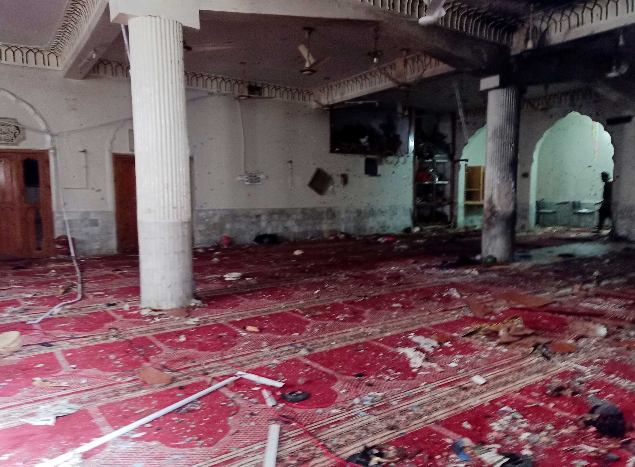 A general view of the prayer hall after a bomb blast inside a mosque during Friday prayers in Peshawar, Pakistan, March 4, 2022. REUTERS