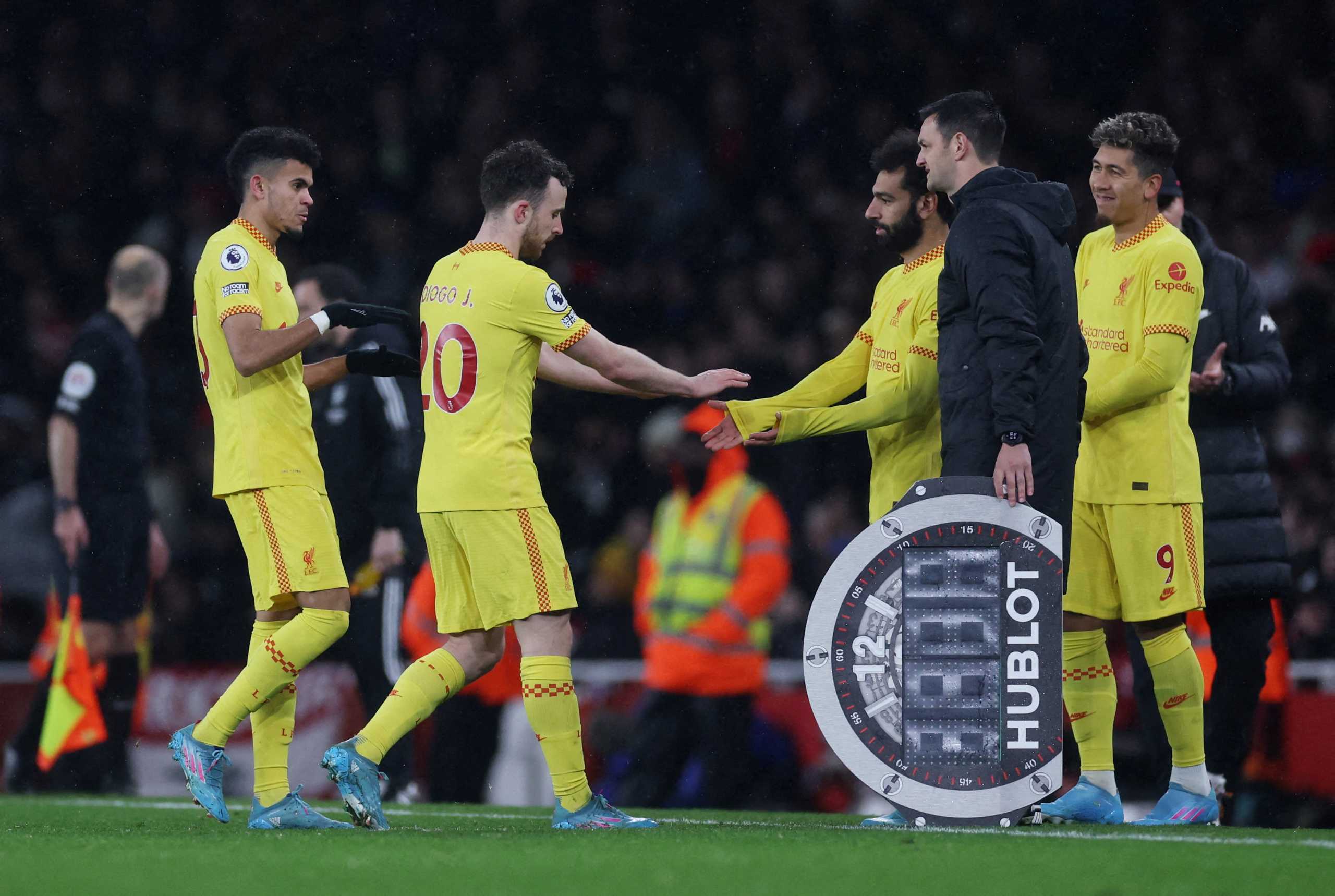 FILE PHOTO: Soccer Football - Premier League - Arsenal v Liverpool - Emirates Stadium, London, Britain - March 16, 2022 Liverpool's Mohamed Salah comes on as a substitute to replace Diogo Jota Action Images via Reuters