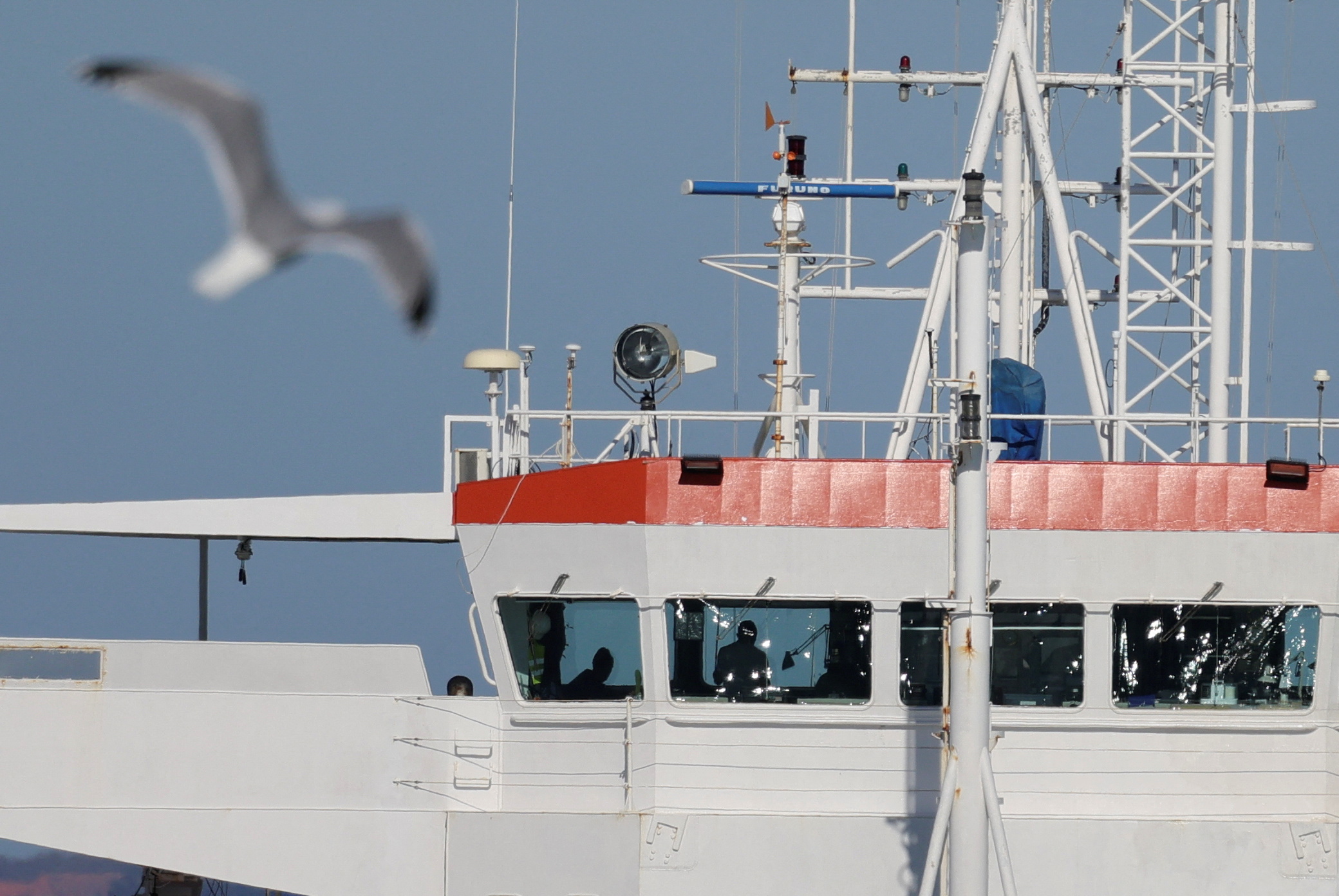 Russian cargo ship Baltic Leader is seen after it was diverted for allegedly violating EU-imposed sanctions on Moscow over the invasion of Ukraine, in the port of Boulogne-sur-Mer, France, February 26, 2022. REUTERS