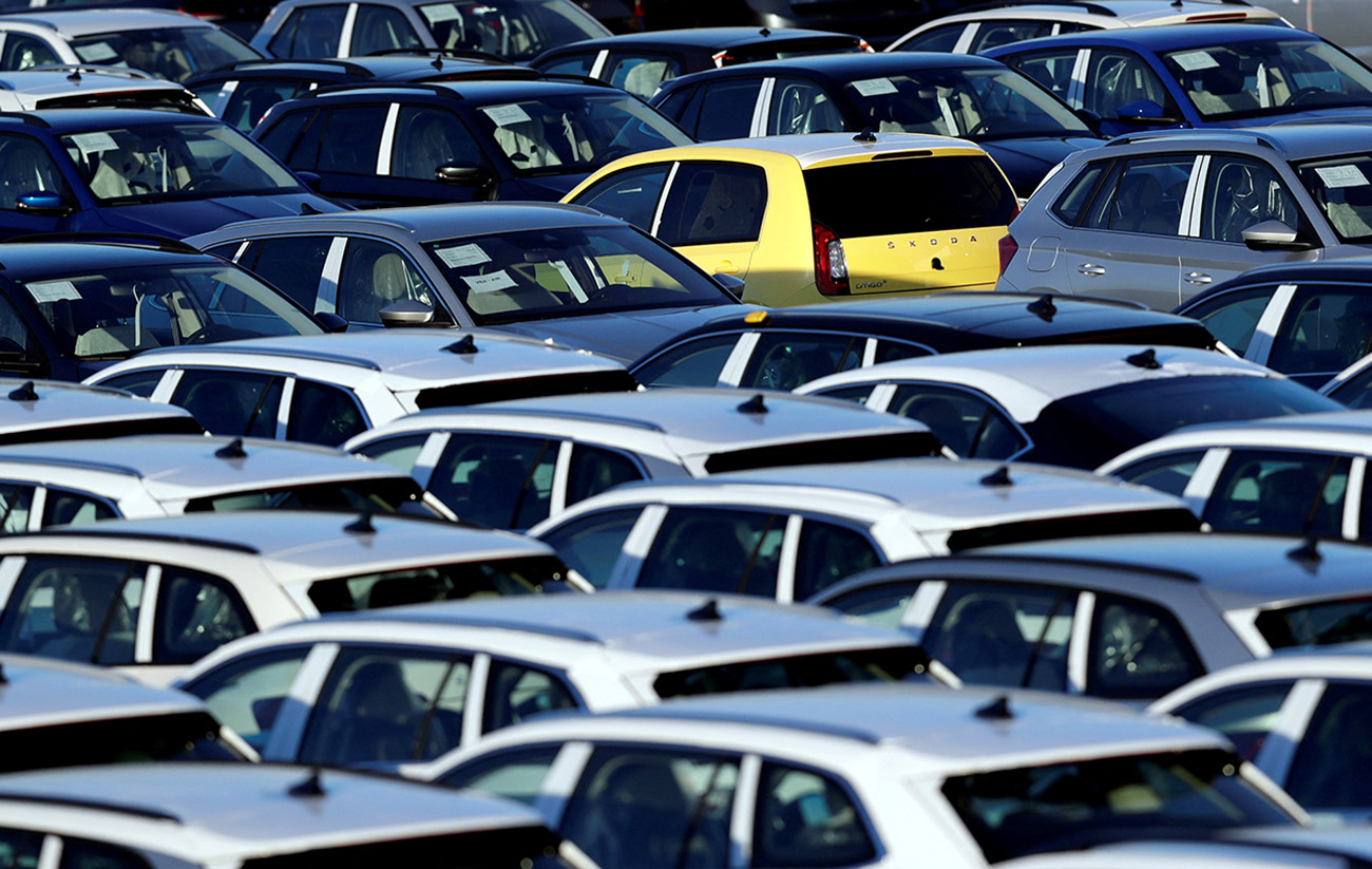 FILE PHOTO: Cars are parked in the courtyard of Skoda Auto factory as the company stops production for the next two weeks to prevent the spread of coronavirus disease (COVID-19) in Mlada Boleslav, Czech Republic, March 18, 2020. REUTERS