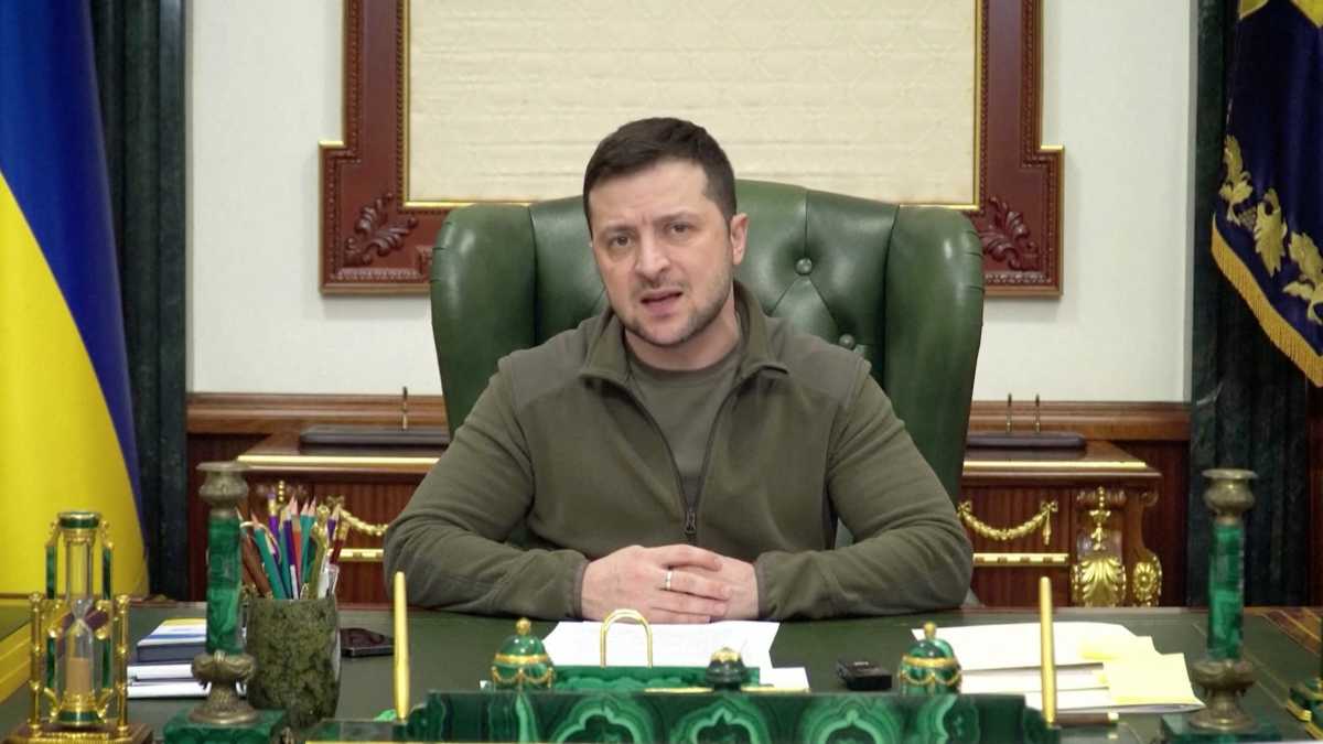 Ukrainian President Volodymyr Zelenskiy speaks in Kyiv, Ukraine, March 7, 2022 in this still image taken from video.   Ukrainian President Office