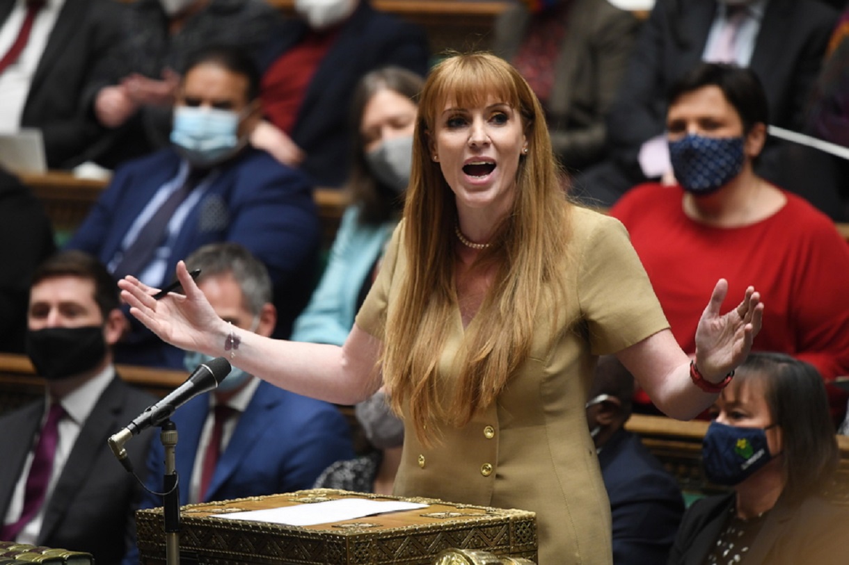 epa09668364 A handout photograph released by the UK Parliament shows British opposition party Labour deputy leader Angela Rayner during the Prime Minister's Questions (PMQs) at the House of Common in London, Britain, 05 January 2021.  EPA