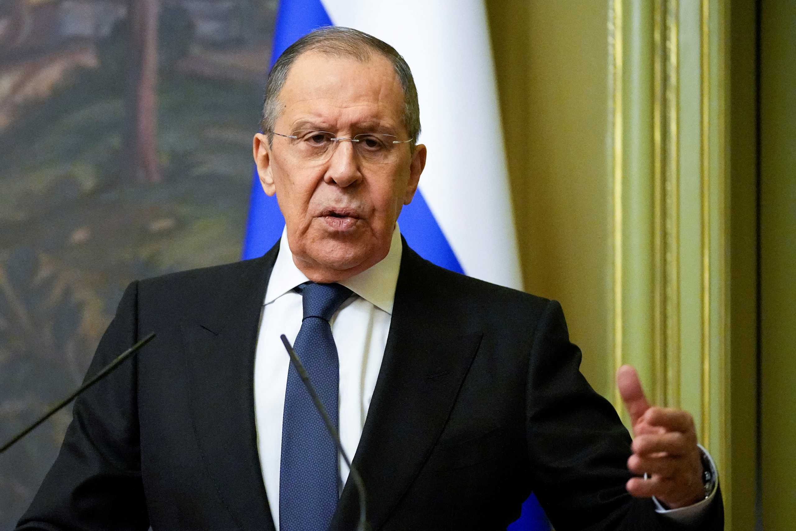Russian Foreign Minister Sergei Lavrov speaks during a joint news conference with Armenian Foreign Minister Ararat Mirzoyan in Moscow, Russia April 8, 2022. Alexander Zemlianichenko