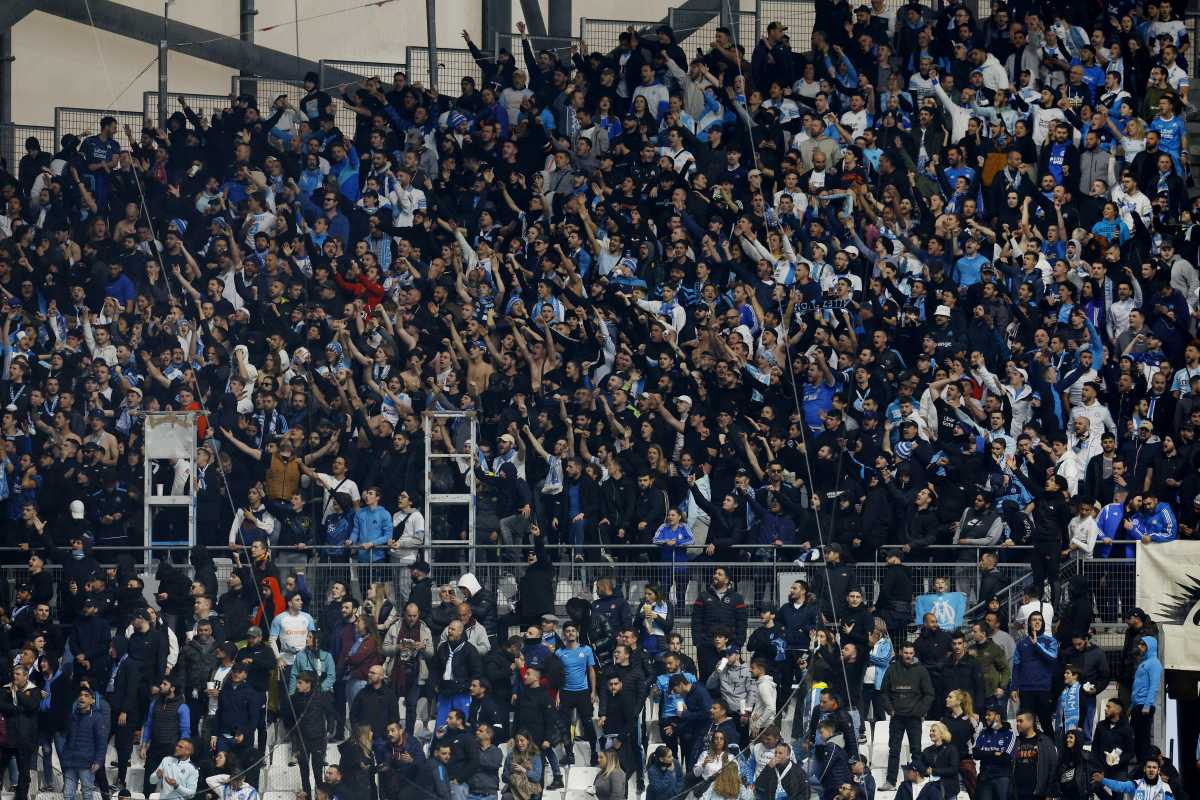Soccer Football - Europa Conference League - Quarter Final - First Leg - Olympique Marseille v PAOK - Orange Velodrome, Marseille, France - April 7, 2022 Olympique Marseille fans are pictured inside the stadium before the match REUTERS