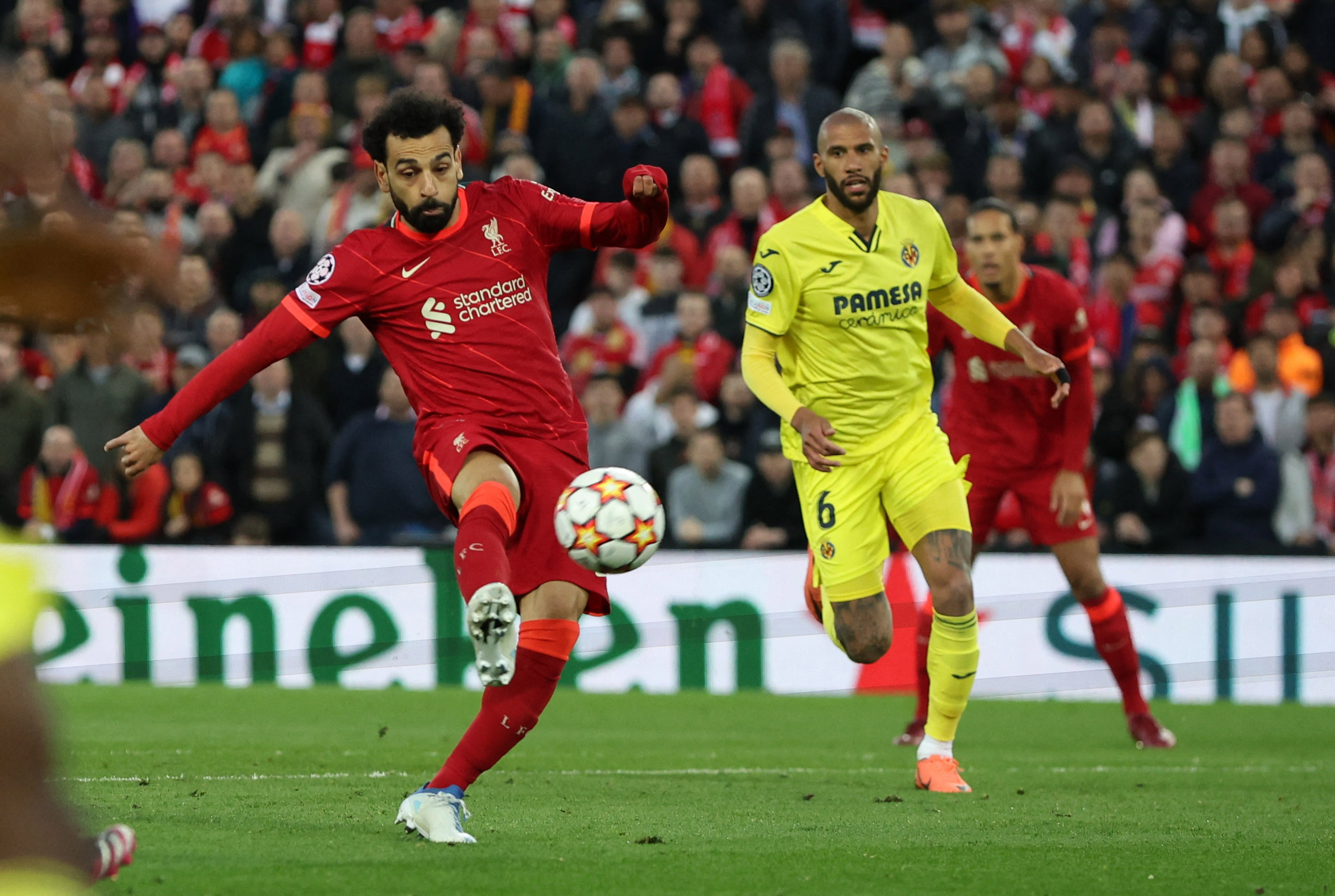 Soccer Football - Champions League - Semi Final - First Leg - Liverpool v Villarreal - Anfield, Liverpool, Britain - April 27, 2022 Liverpool's Mohamed Salah in action REUTERS