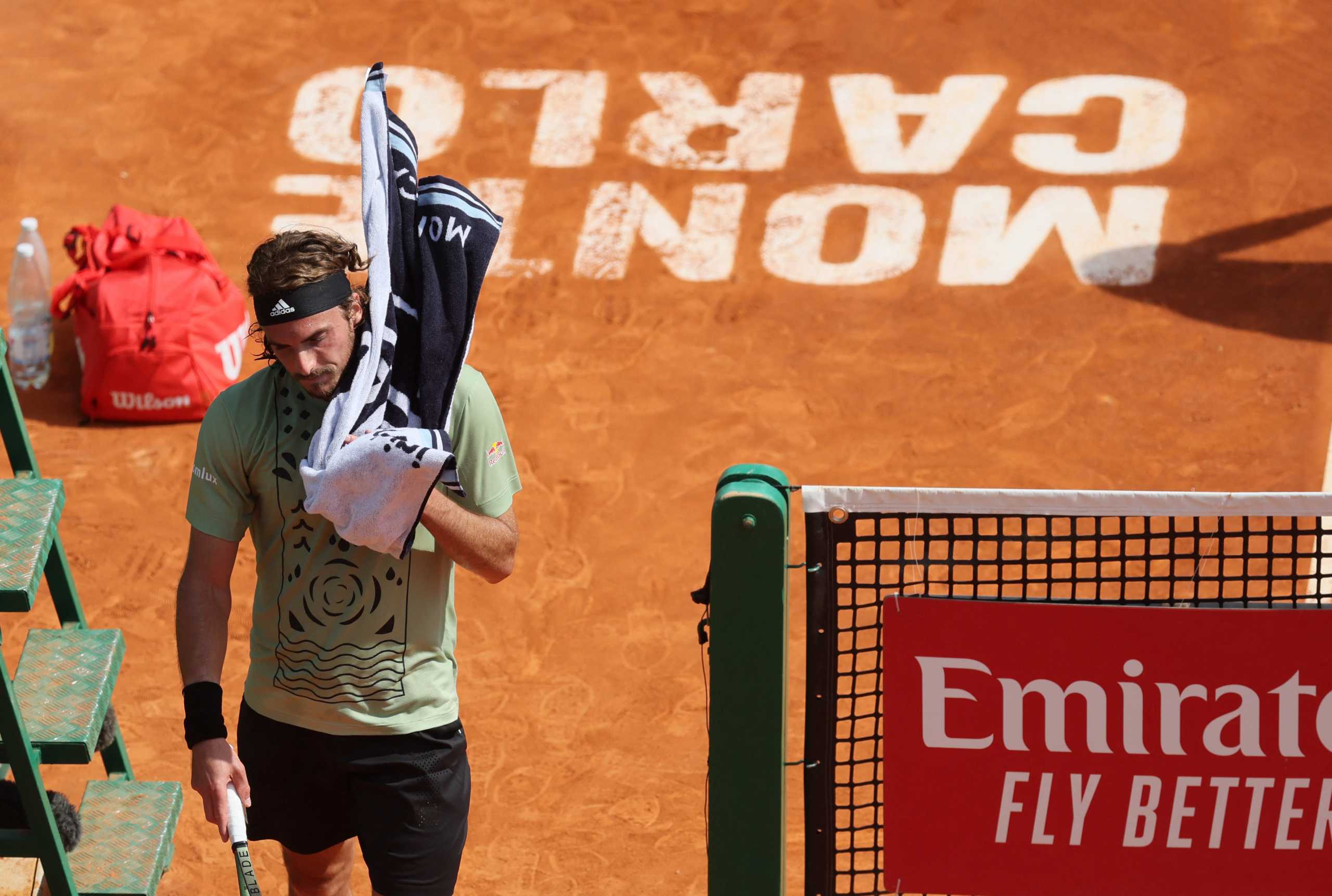 Tennis - ATP Masters 1000 - Monte Carlo Masters - Monte-Carlo Country Club, Roquebrune-Cap-Martin, France - April 14, 2022 Greece's Stefanos Tsitsipas reacts after winning his third round match against Serbia's Laslo Dere REUTERS