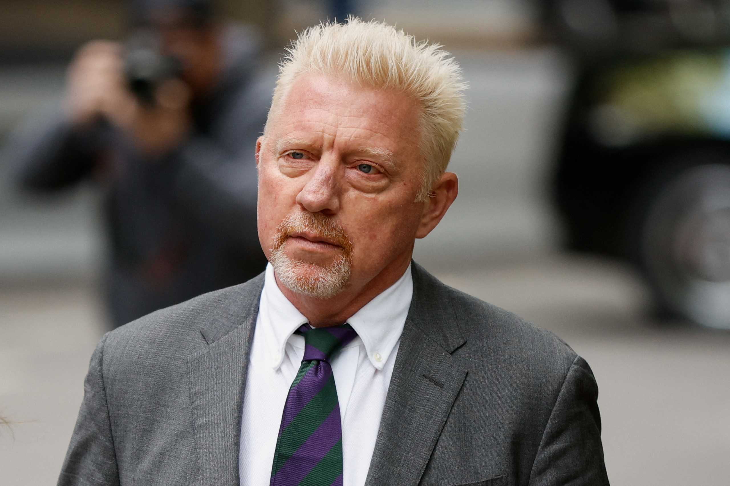 Former tennis player Boris Becker arrives with his partner Lilian de Carvalho Monteiro (not pictured) at Southwark Crown Court to face sentencing after being found guilty of four charges earlier this month, in London, Britain, April 29, 2022. REUTERS