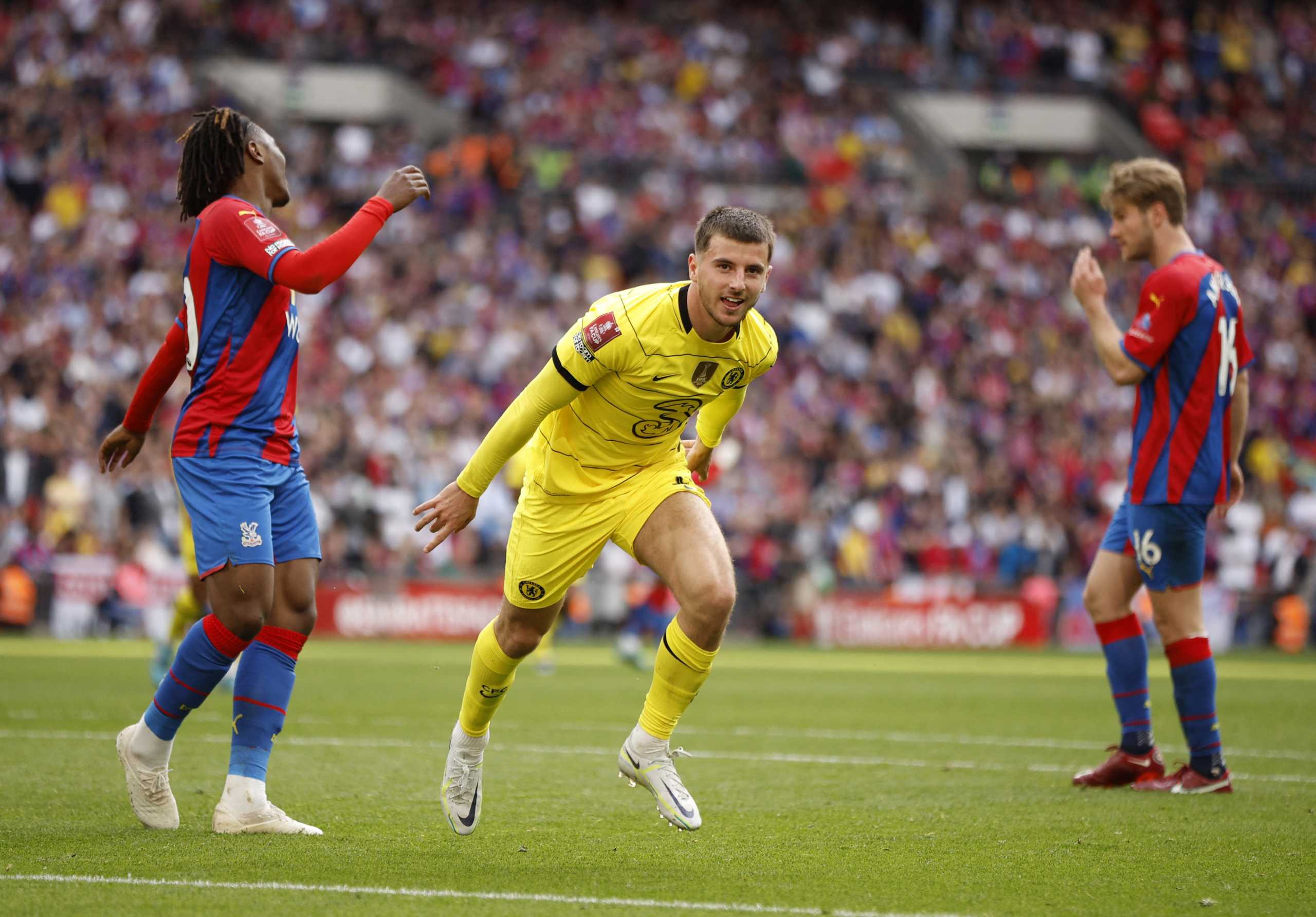 Soccer Football - FA Cup Semi Final - Chelsea v Crystal Palace - Wembley Stadium, London, Britain - April 17, 2022 Chelsea's Mason Mount celebrates scoring their second goal Action Images via Reuters