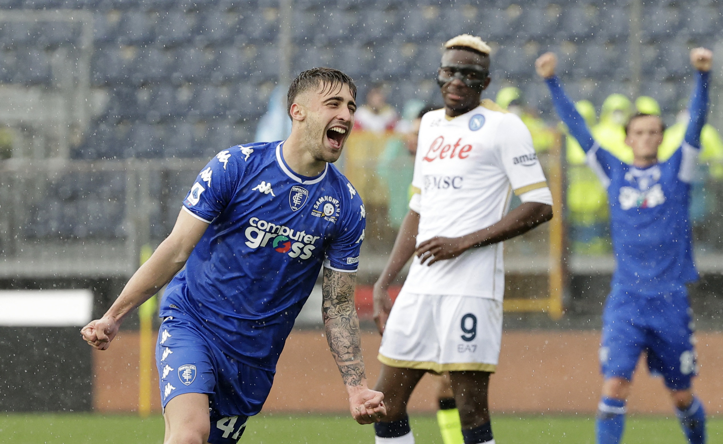 Soccer Football - Serie A - Empoli v Napoli - Stadio Carlo Castellani, Empoli, Italy - April 24, 2022 Empoli's  Mattia Viti celebrates after the match REUTERS