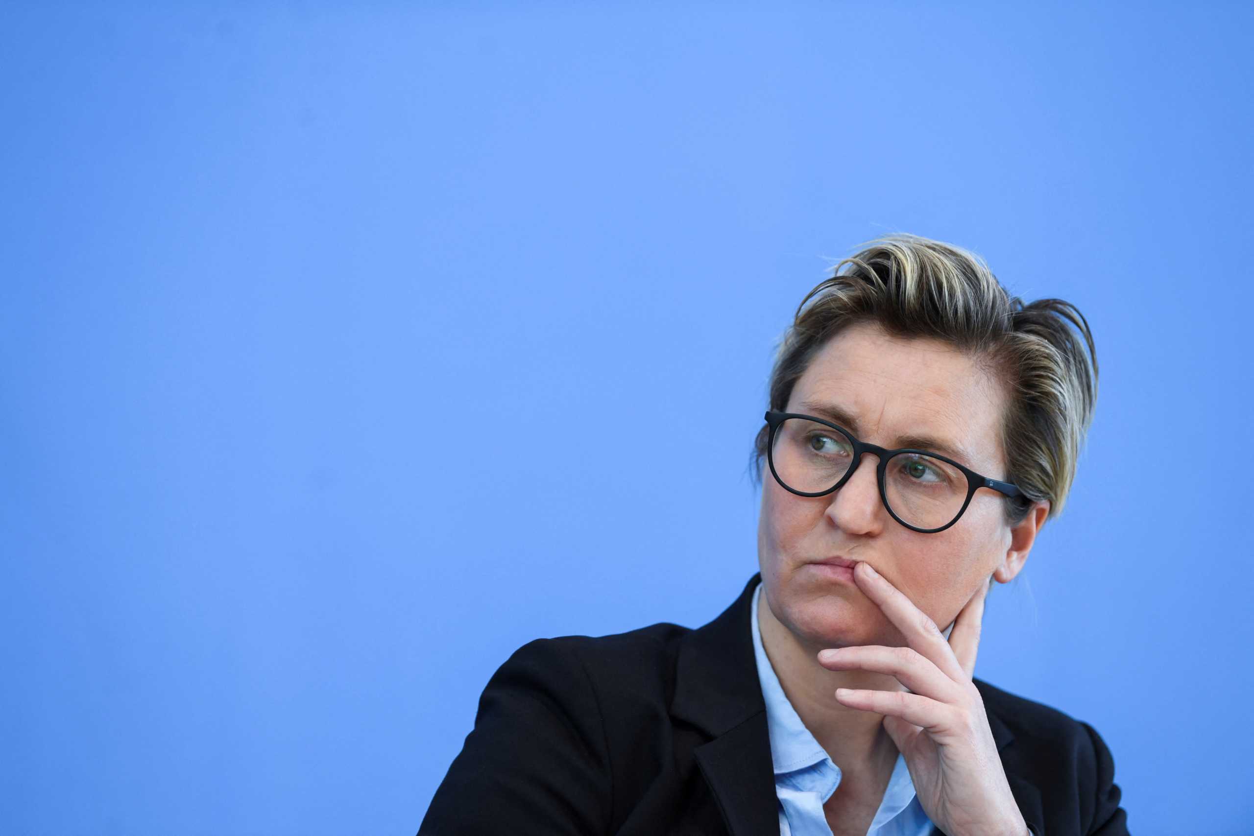 Germany's Die Linke party co-leader Susanne Hennig-Wellsow holds a news conference in relation to the results of the Saarland regional elections, in Berlin, Germany, March 28, 2022. REUTERS