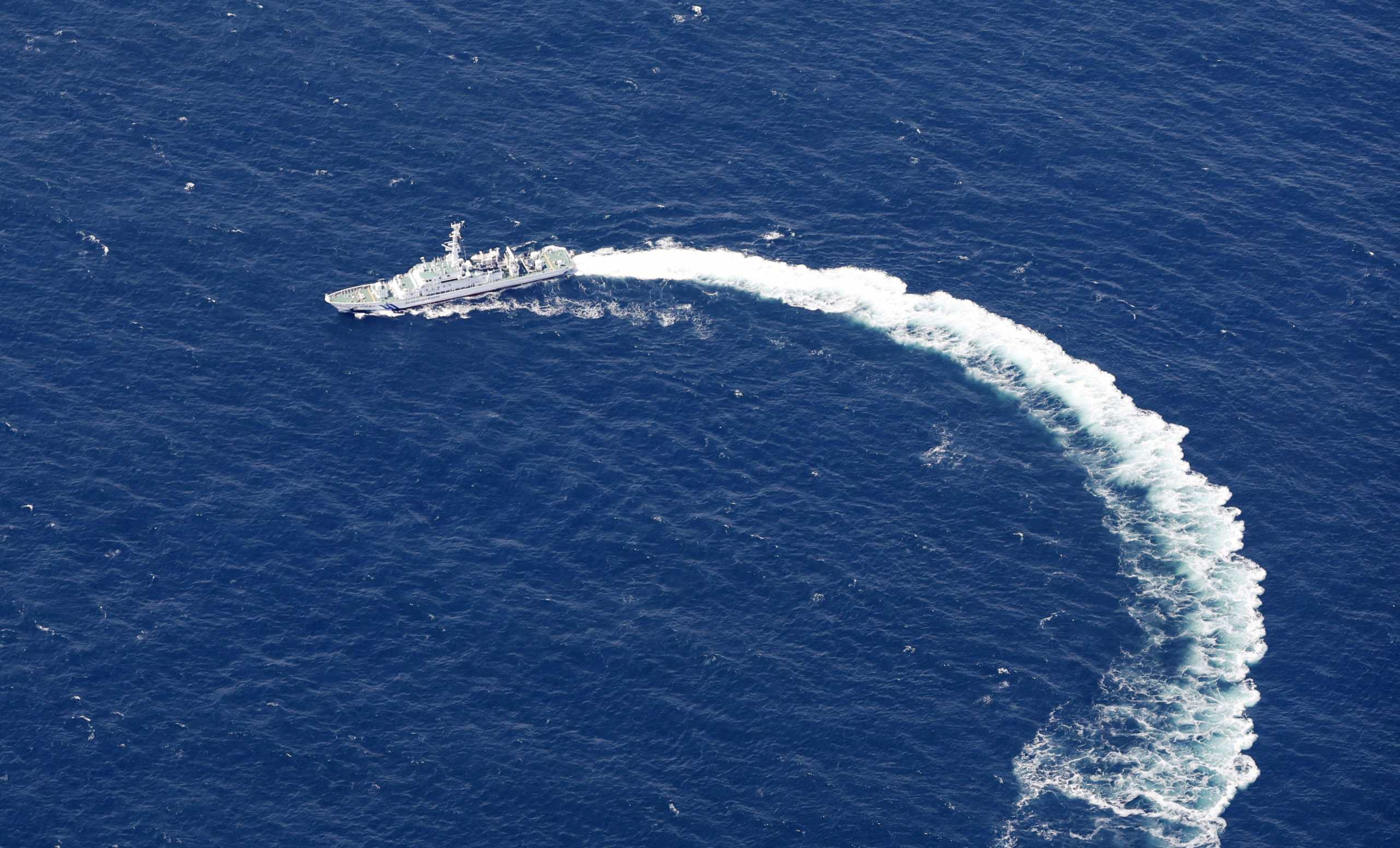 Japan Coast Guard's ship conducts a search operation for missing people aboard the missing tour boat "Kazu 1" in the Sea of Okhotsk off Shiretoko Peninsula, Hokkaido Prefecture, Japan,  taken by Kyodo on April 24, 2022. Mandatory credit Kyodo
