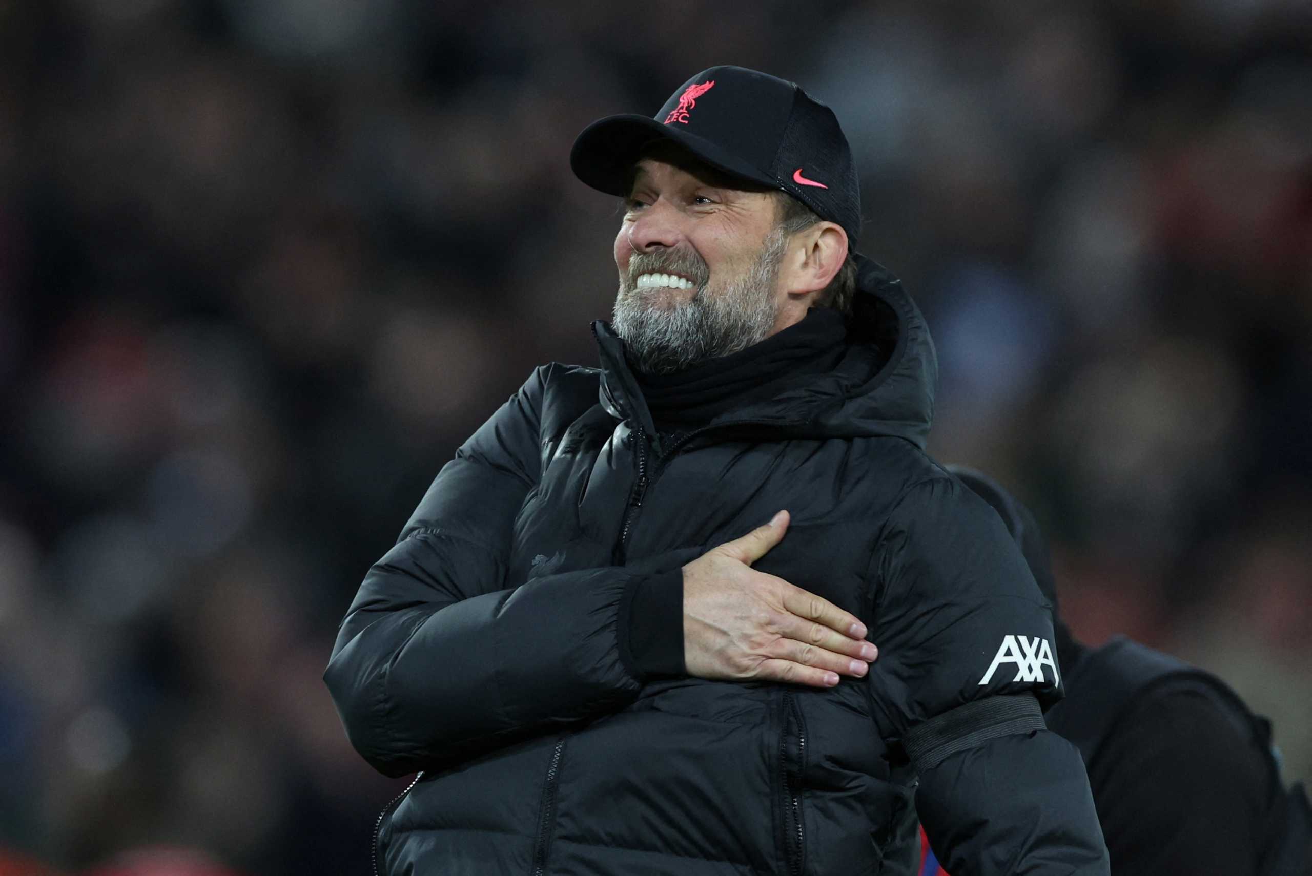 Soccer Football - Premier League - Liverpool v Manchester United - Anfield, Liverpool, Britain - April 19, 2022 Liverpool manager Juergen Klopp celebrates after the match REUTERS