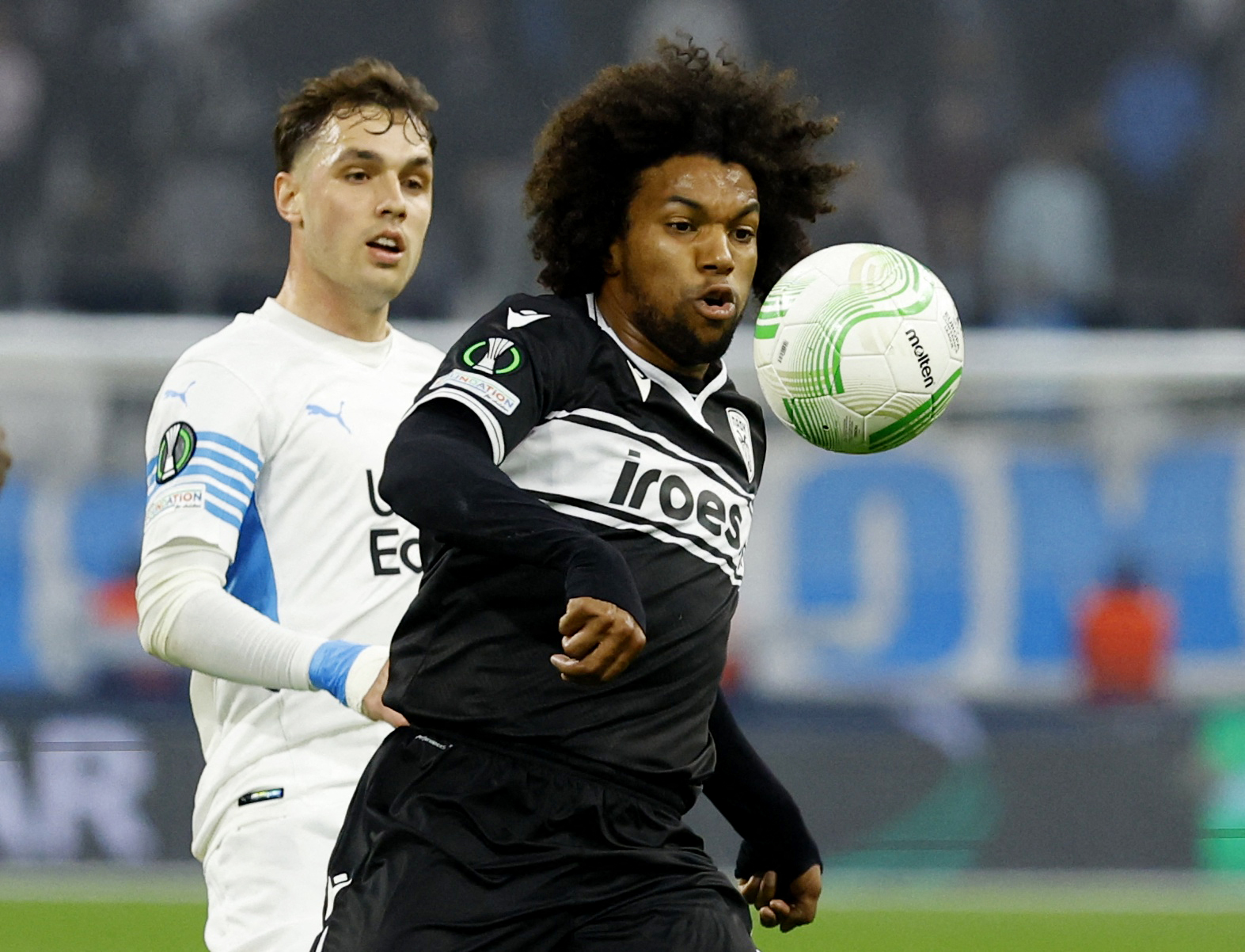 Soccer Football - Europa Conference League - Quarter Final - First Leg - Olympique Marseille v PAOK - Orange Velodrome, Marseille, France - April 7, 2022 PAOK's Diego Biseswar in action REUTERS