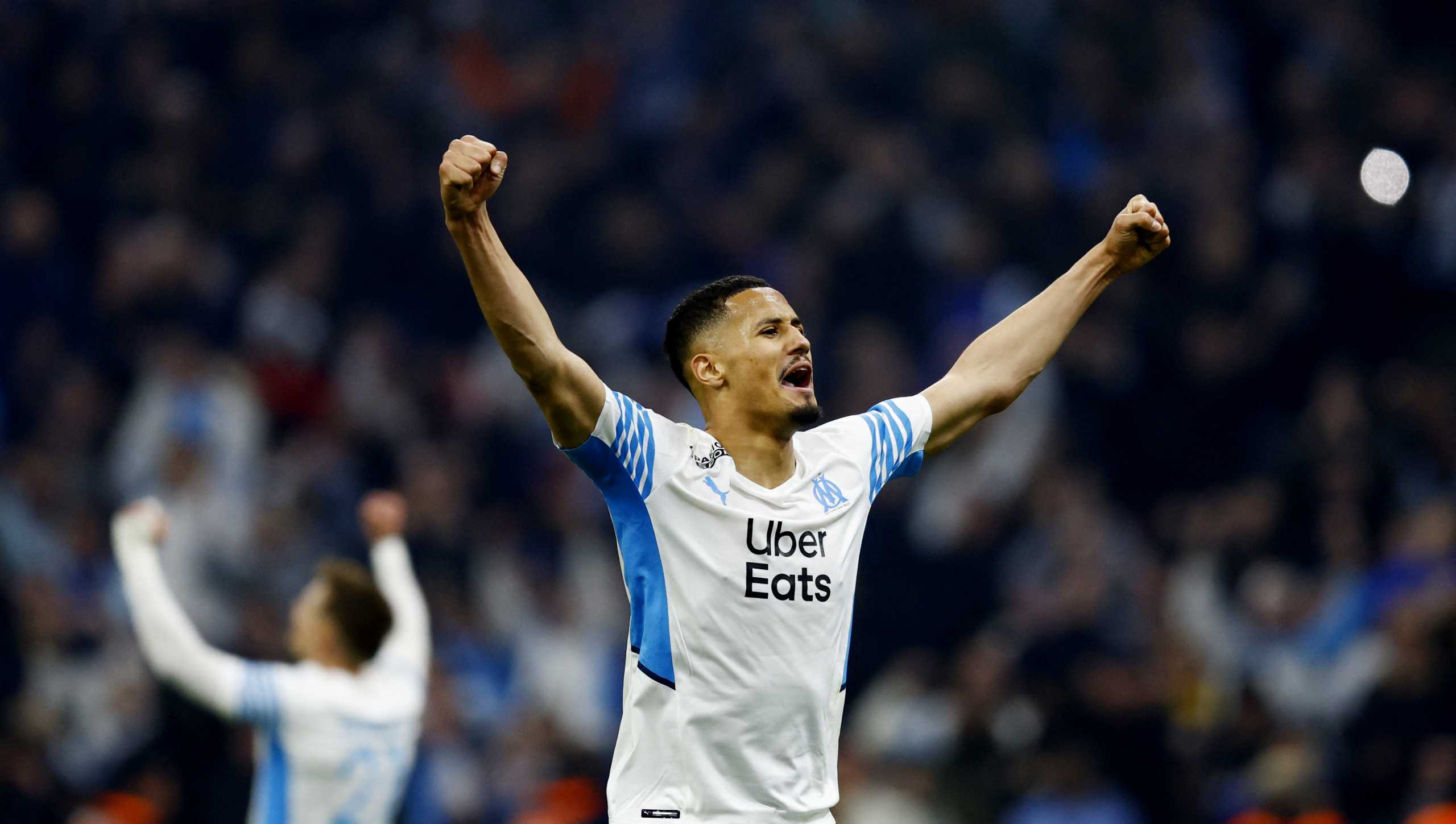 Soccer Football - Ligue 1 - Olympique de Marseille v OGC Nice - Orange Velodrome, Marseille, France - March 20, 2022 Olympique de Marseille's William Saliba celebrates after the match REUTERS