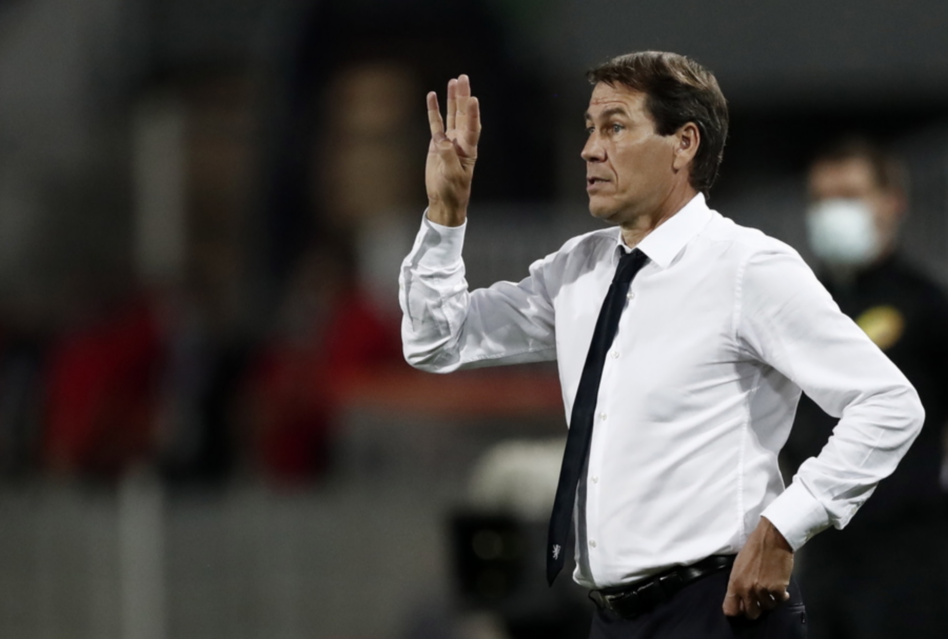 epa08671564 Olympique Lyon's head coach Rudi Garcia reacts during the soccer Ligue 1 match between Montpellier HSC and Olympique Lyon at La Mosson stadium, Montpellier, France 15 September 2020.  EPA