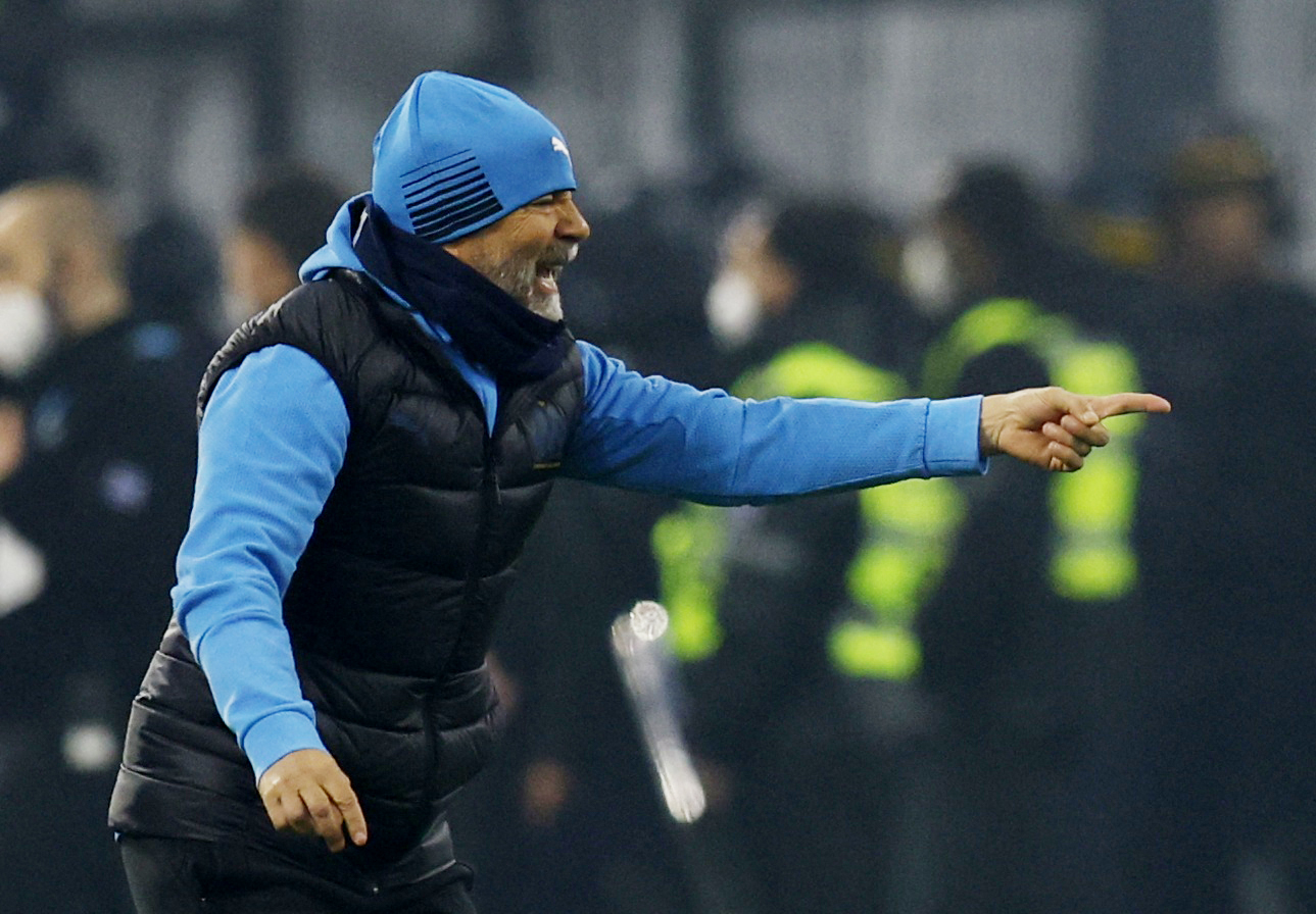 Soccer Football - Europa Conference League - Quarter Final - First Leg - Olympique Marseille v PAOK - Orange Velodrome, Marseille, France - April 7, 2022 Olympique Marseille coach Jorge Sampaoli reacts REUTERS