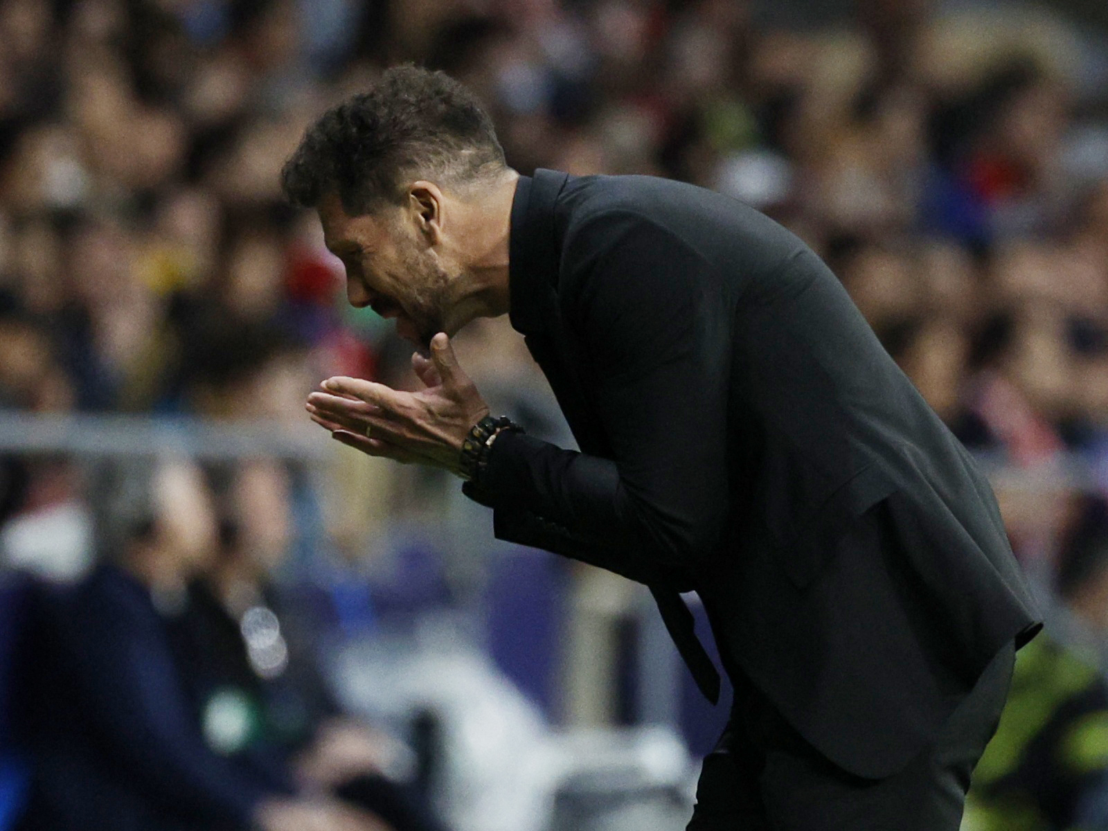 Soccer Football - Champions League - Quarter Final - Second Leg - Atletico Madrid v Manchester City - Wanda Metropolitano, Madrid, Spain - April 13, 2022 Atletico Madrid coach Diego Simeone reacts REUTERS