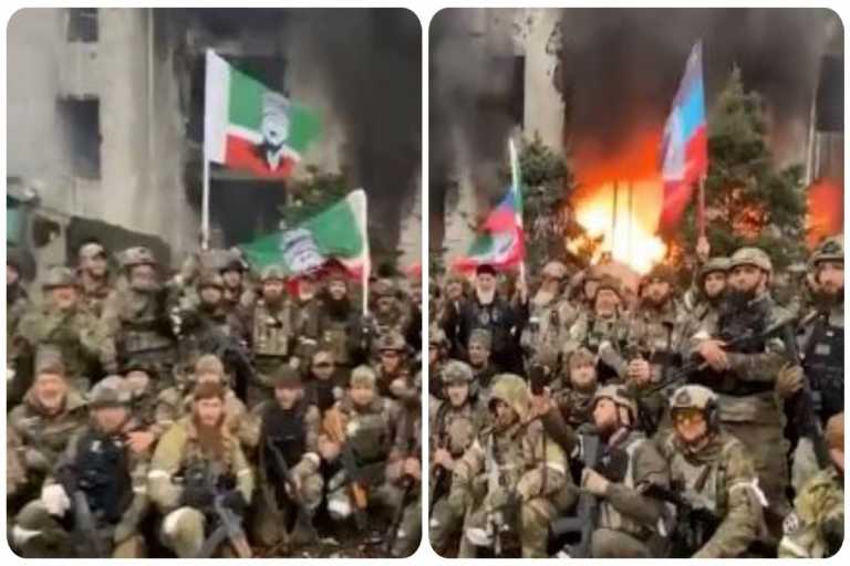 Βίντεο: Με σημαίες και φωνάζοντας «Αλαχού Ακμπάρ», οι Τσετσένοι πανηγυρίζουν στην ισοπεδωμένη Μαριούπολη