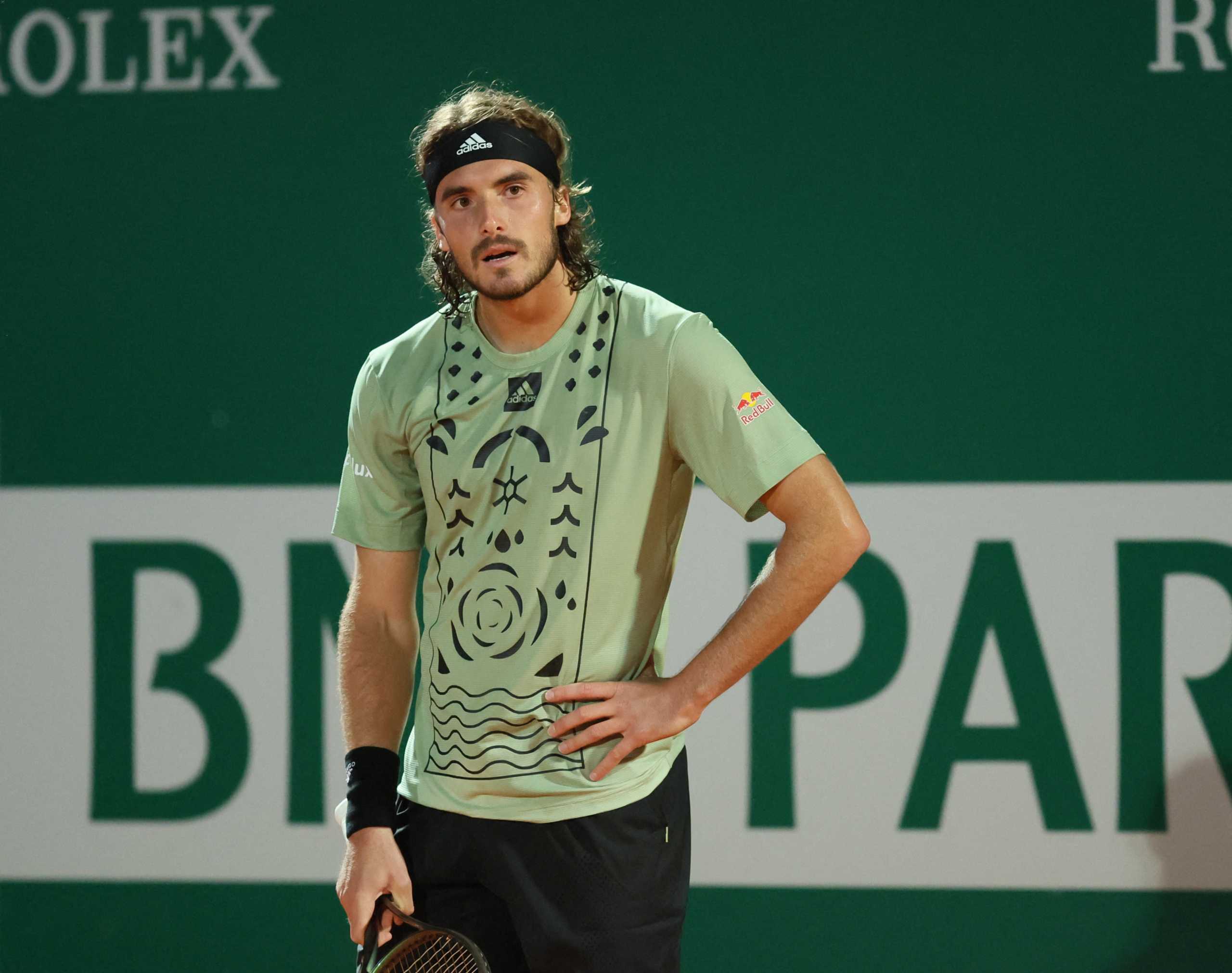 Tennis - ATP Masters 1000 - Monte Carlo Masters - Monte-Carlo Country Club, Roquebrune-Cap-Martin, France - April 15, 2022 Greece's Stefanos Tsitsipas reacts during his quarter final match against Argentina's Diego Schwartzman REUTERS