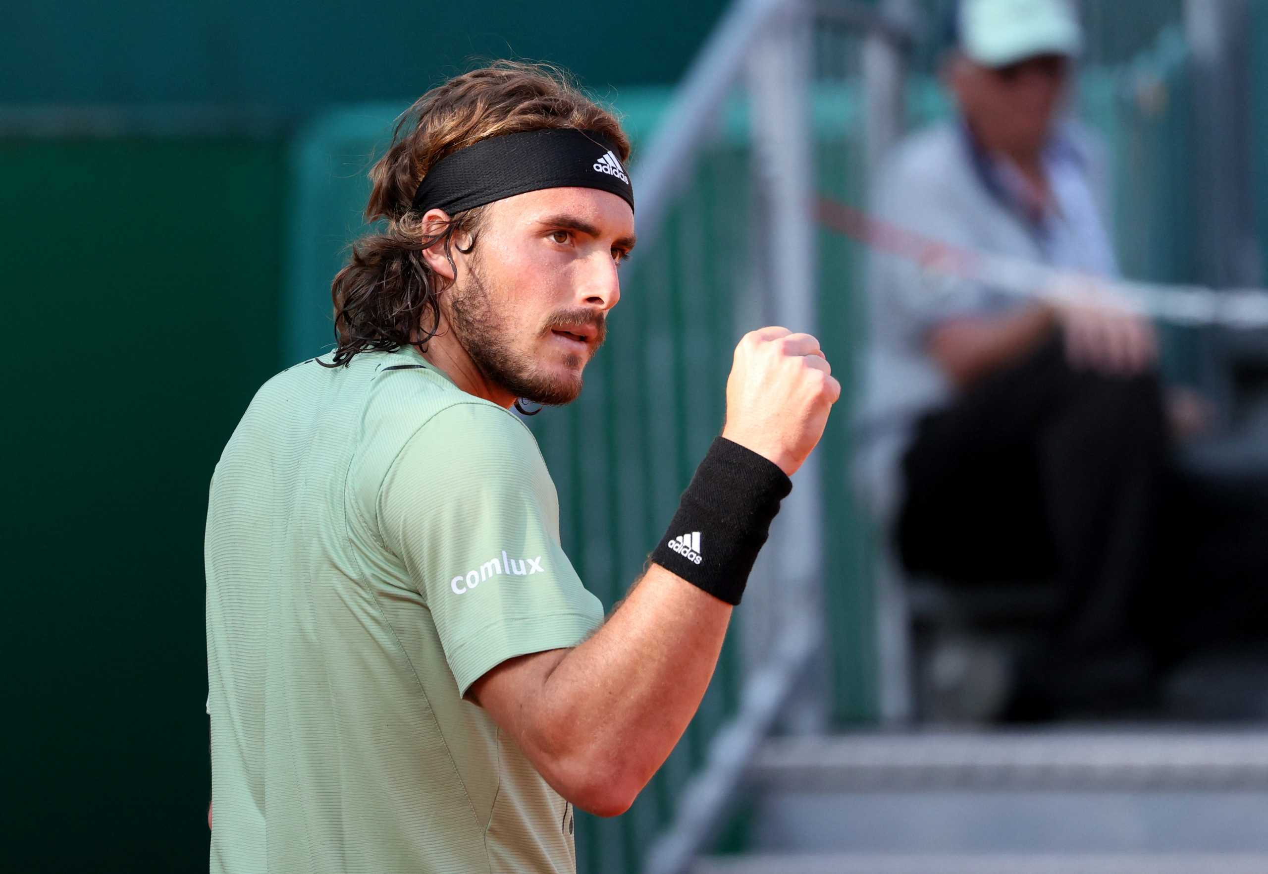 Tennis - ATP Masters 1000 - Monte Carlo Masters - Monte-Carlo Country Club, Roquebrune-Cap-Martin, France - April 16, 2022  Greece's Stefanos Tsitsipas celebrates during his semi final match against Germany's Alexander Zverev REUTERS