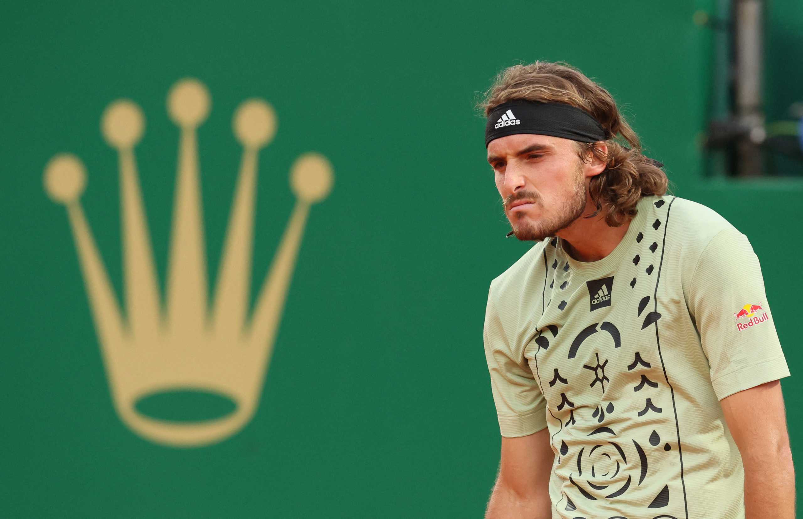 Tennis - ATP Masters 1000 - Monte Carlo Masters - Monte-Carlo Country Club, Roquebrune-Cap-Martin, France - April 12, 2022 Greece's Stefanos Tsitsipas reacts during his second round match against Italy's Fabio Fognini REUTERS