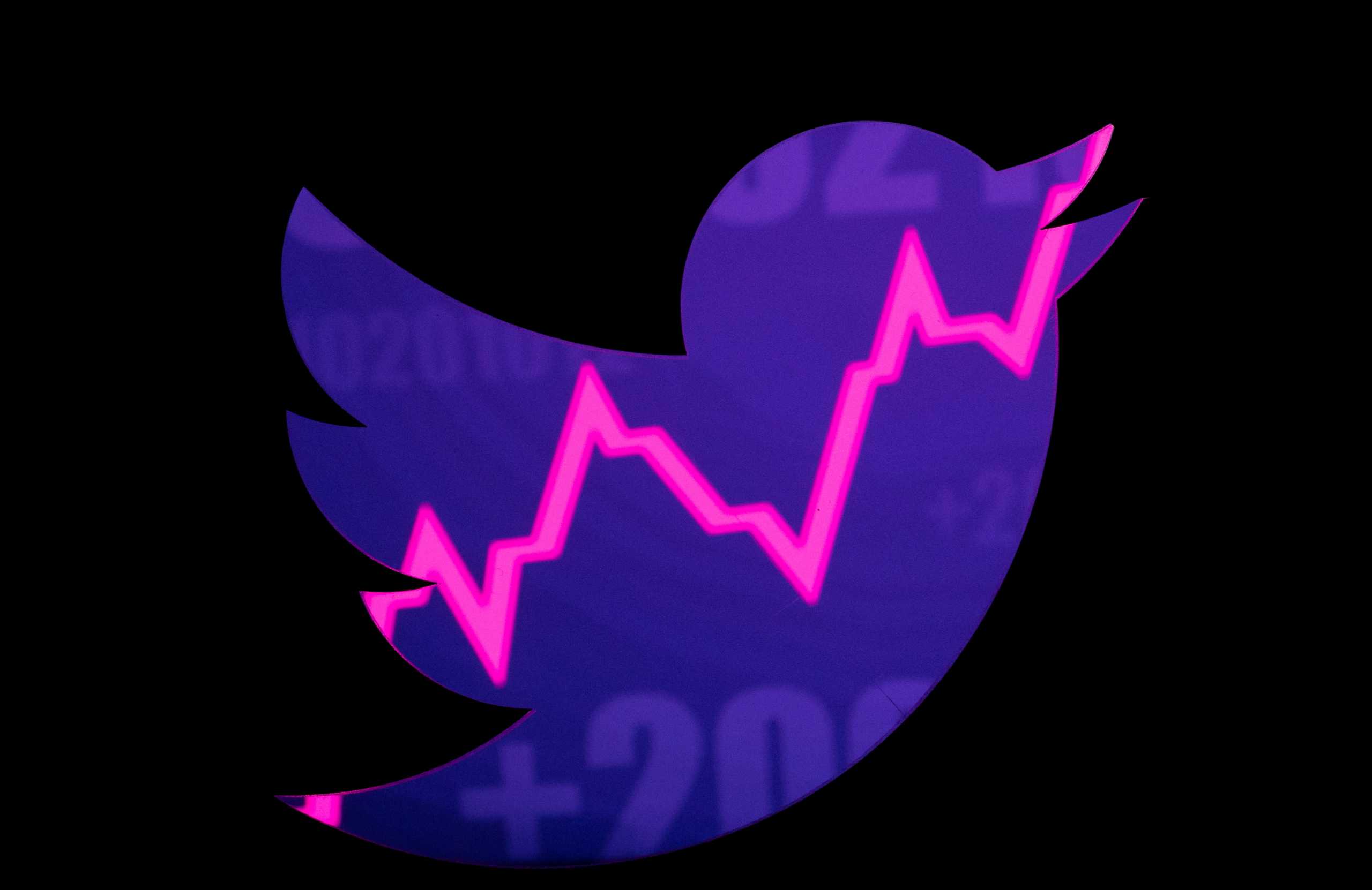 FILE PHOTO: Illustration shows Twitter logo and a rising stock graph in this illustration taken, April 25, 2022. REUTERS
