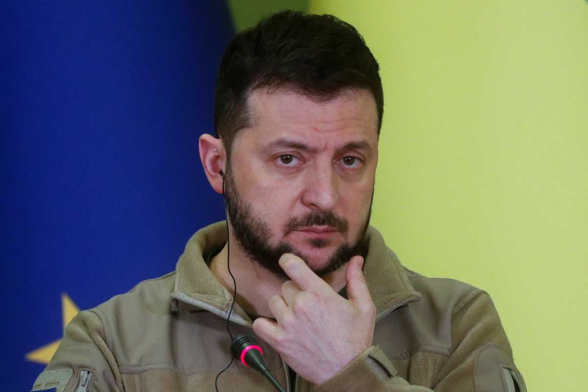Ukraine's President Volodymyr Zelenskiy gestures during a joint news conference with European Council President Charles Michel after their meeting, as Russia's attack on Ukraine continues, in Kyiv, Ukraine April 20, 2022. REUTERS