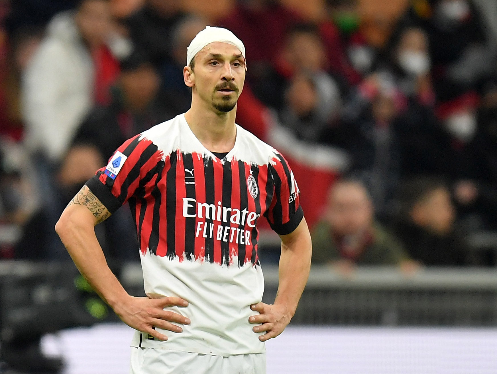 Soccer Football - Serie A - AC Milan v Bologna - San Siro, Milan, Italy - April 4, 2022 AC Milan's Zlatan Ibrahimovic reacts REUTERS
