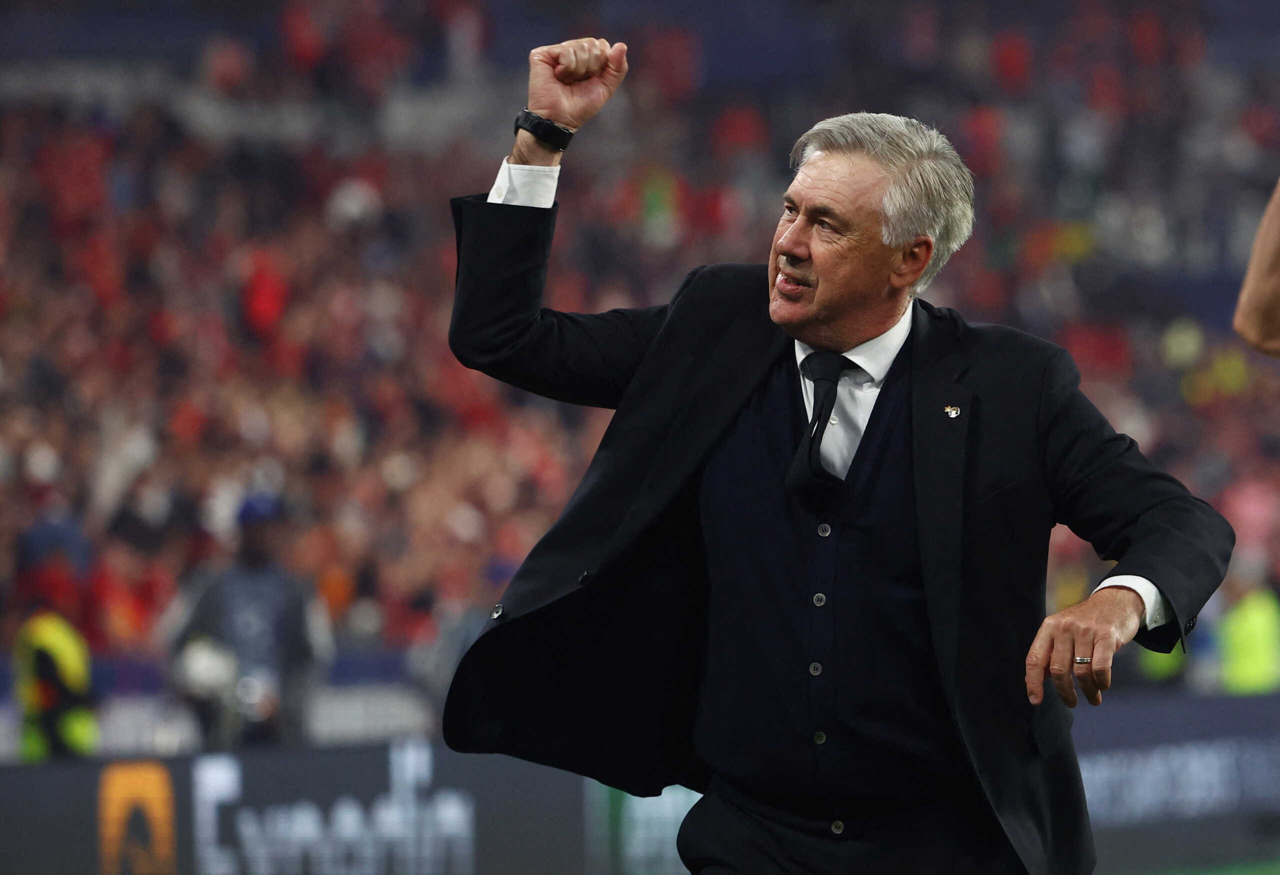 Soccer Football - Champions League Final - Liverpool v Real Madrid - Stade de France, Saint-Denis near Paris, France - May 28, 2022 Real Madrid coach Carlo Ancelotti celebrates after winning the Champions League REUTERS