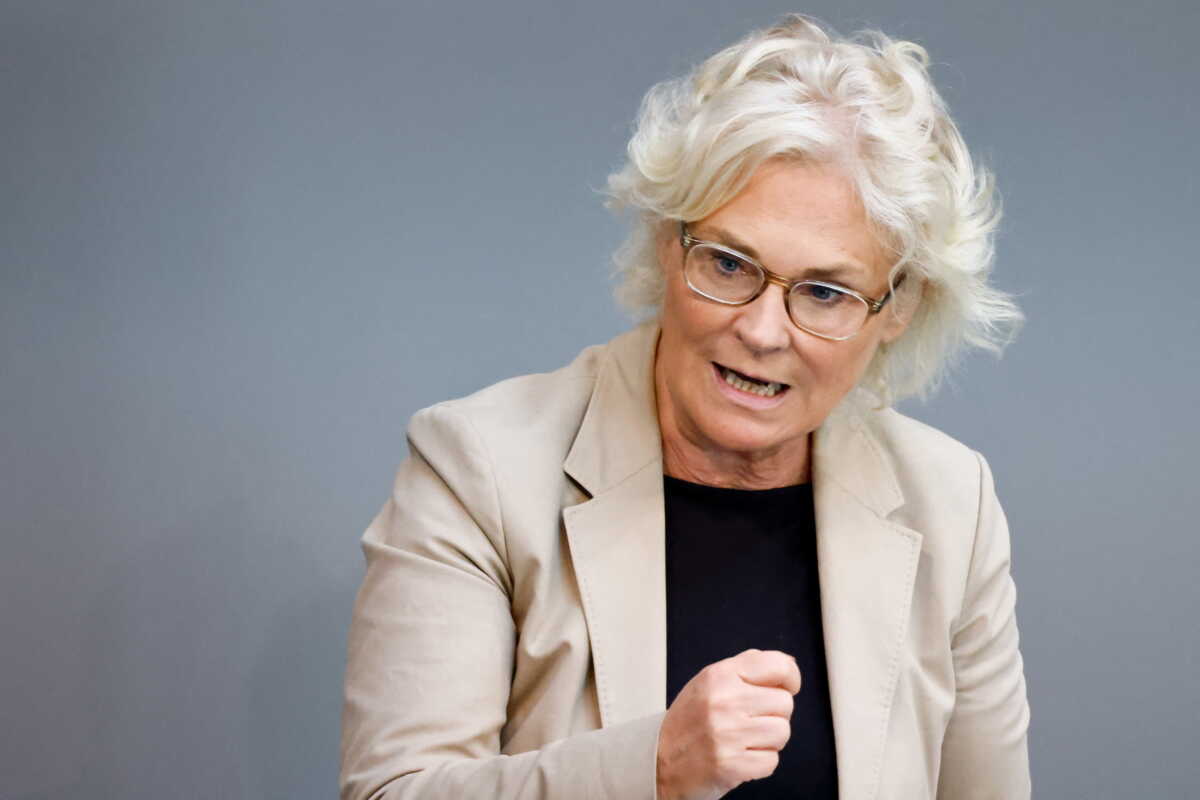 German Defence Minister Christine Lambrecht speaks during a session of the lower house of the German parliament (Bundestag) in Berlin, Germany, May 11, 2022. REUTERS