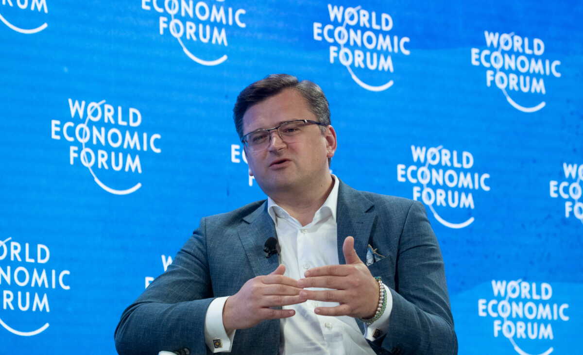 Ukrainian Foreign Minister Dmytro Kuleba gestures during a discussion at the World Economic Forum 2022 (WEF) in the Alpine resort of Davos, Switzerland May 25, 2022. REUTERS