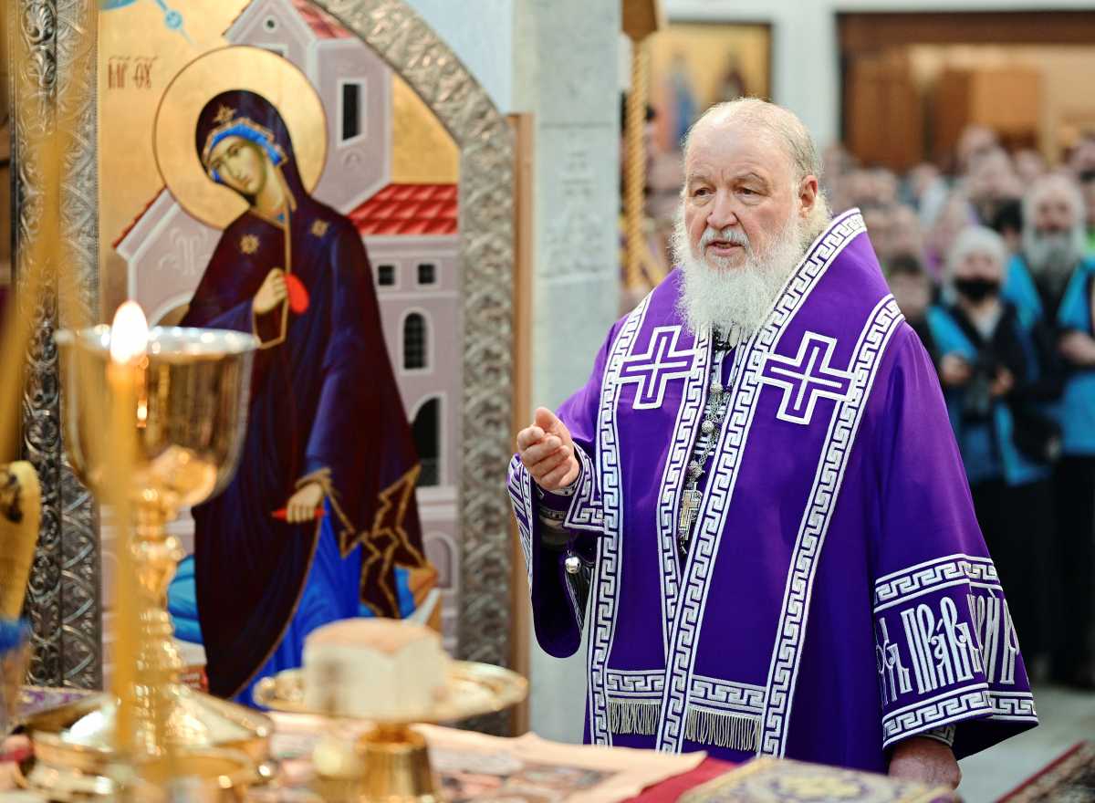Patriarch Kirill of Moscow and All Russia takes part in a cathedral consecration service in Moscow, Russia April 10, 2022. Patriarchal Press Service