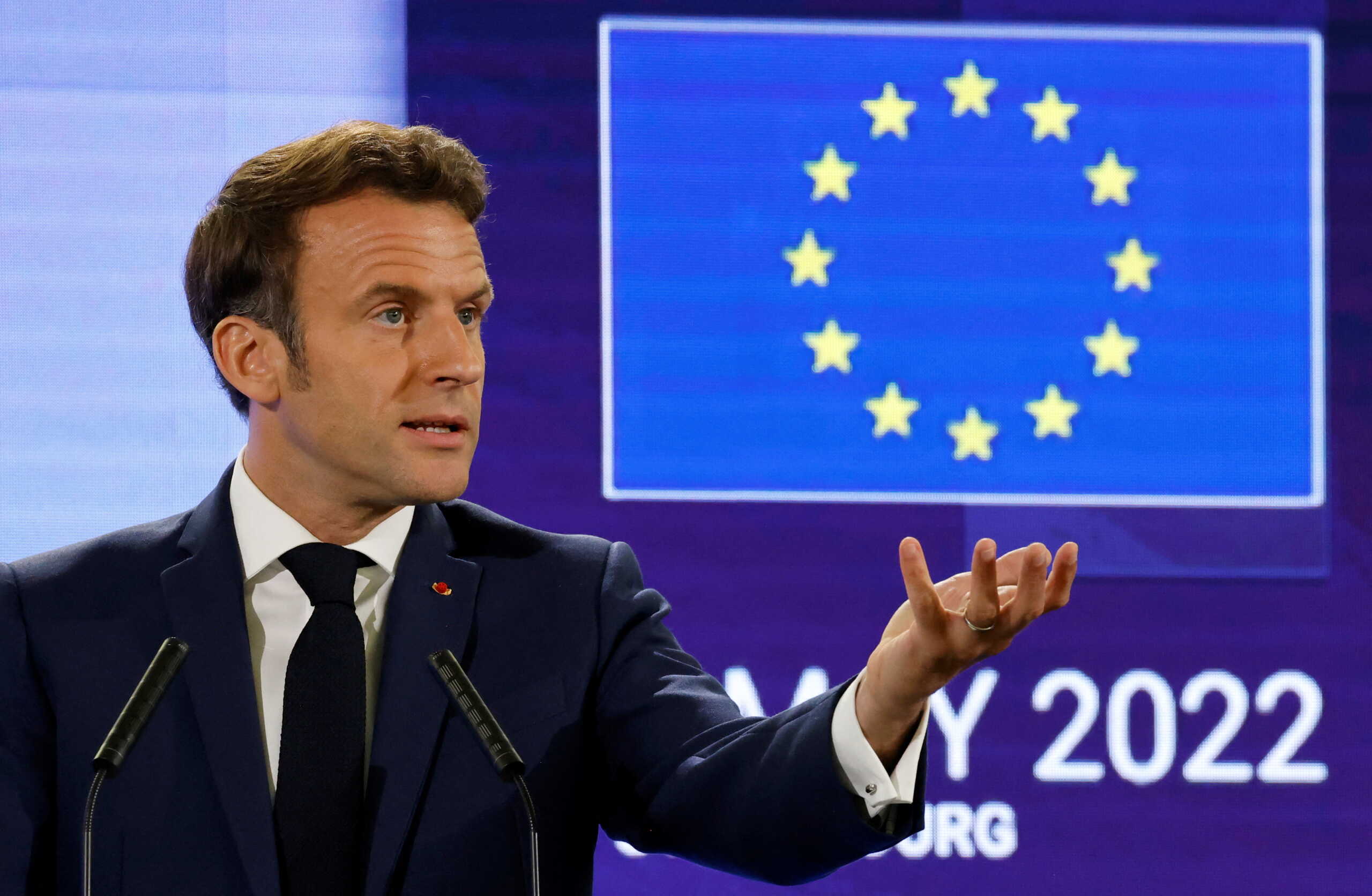 France's President Emmanuel Macron delivers a speech during the Conference on the Future of Europe and the release of its report with proposals for reform, in Strasbourg, France, May 9, 2022. Ludovic Marin