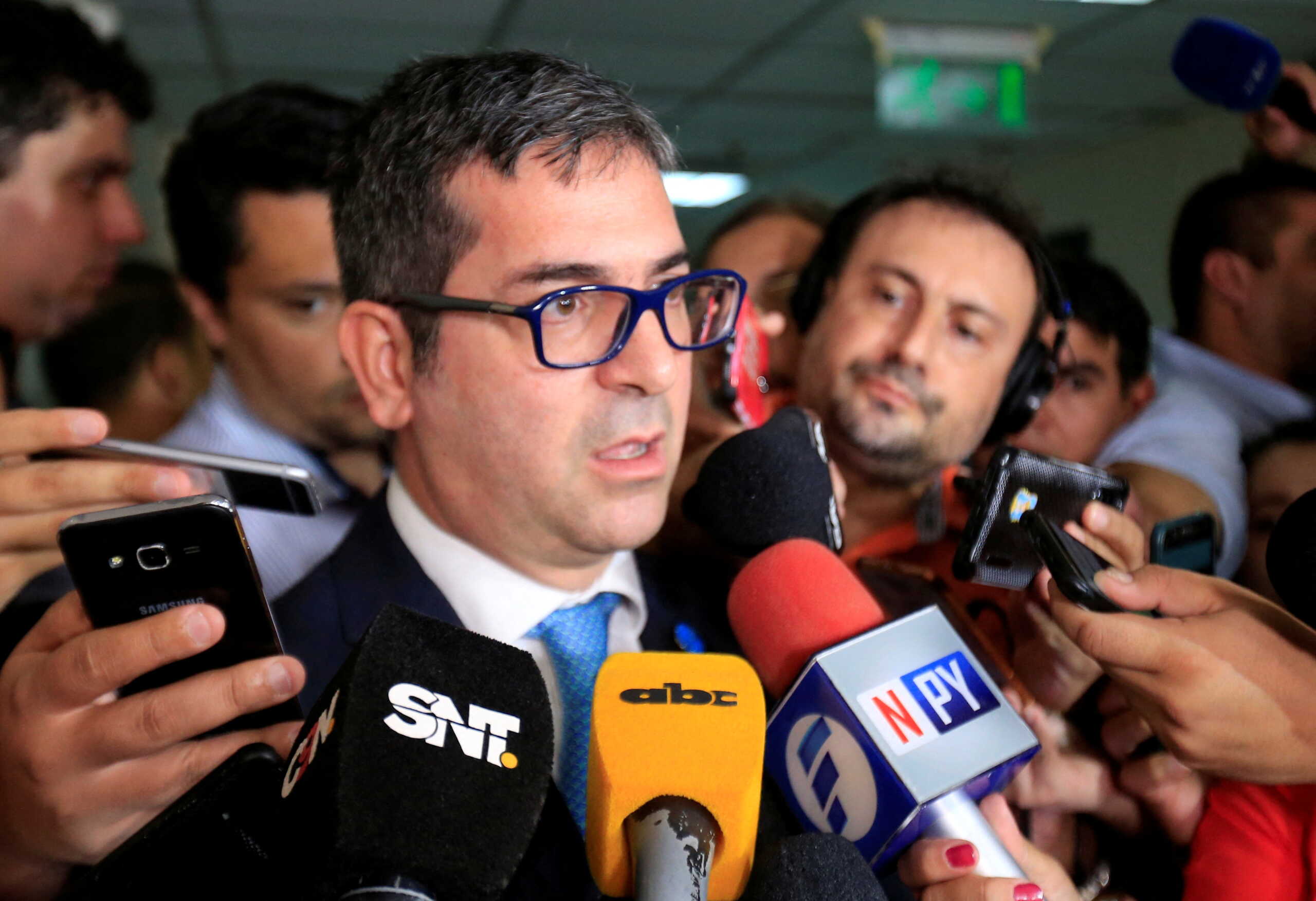 FILE PHOTO: Prosecutor Marcelo Pecci talks to the media, Asuncion, Paraguay - March 10, 2020. REUTERS