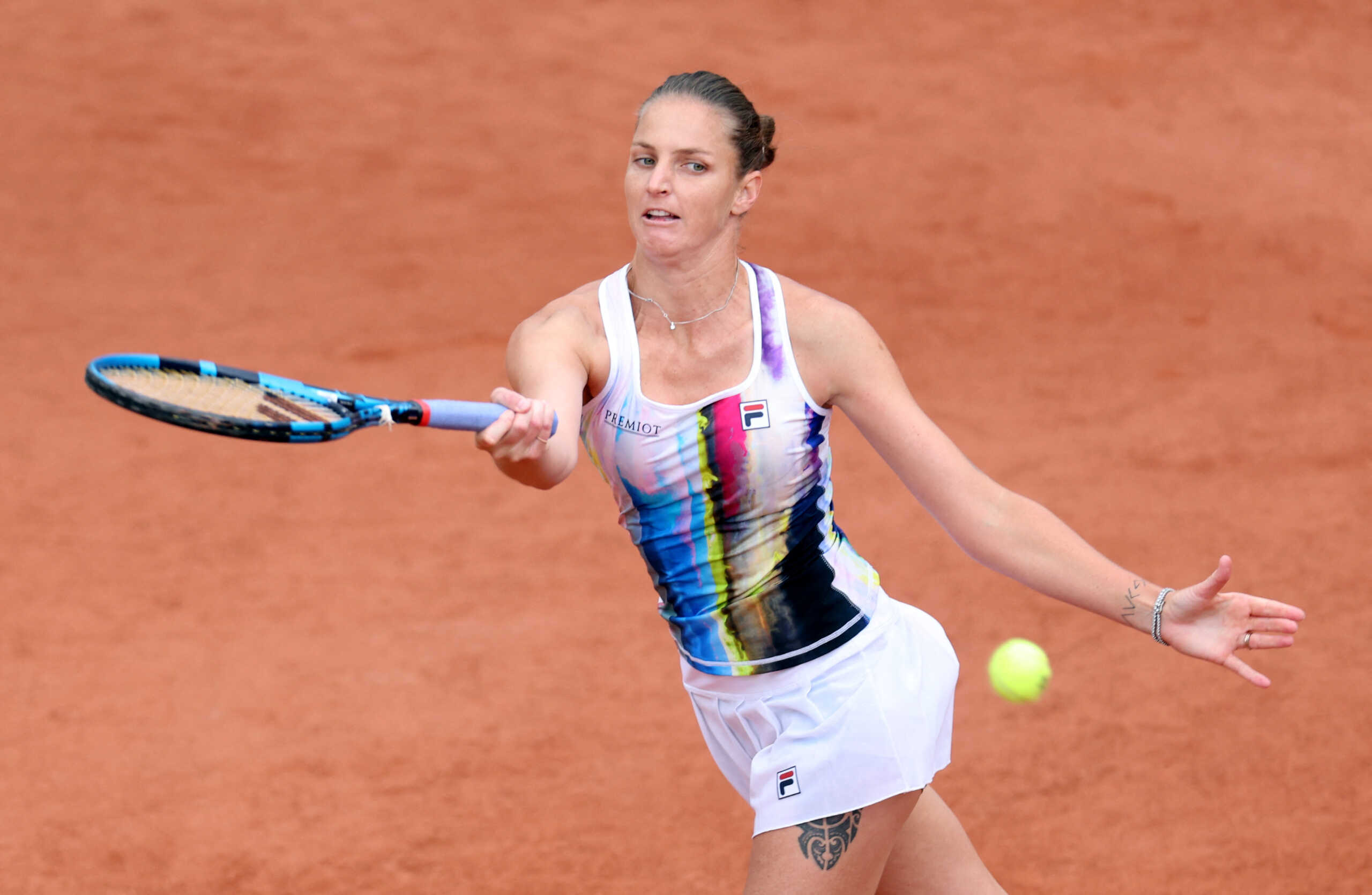 Tennis - French Open - Roland Garros, Paris, France - May 26, 2022 Czech Republic's Karolina Pliskova in action during her second round match against France's Leolia Jeanjean REUTERS