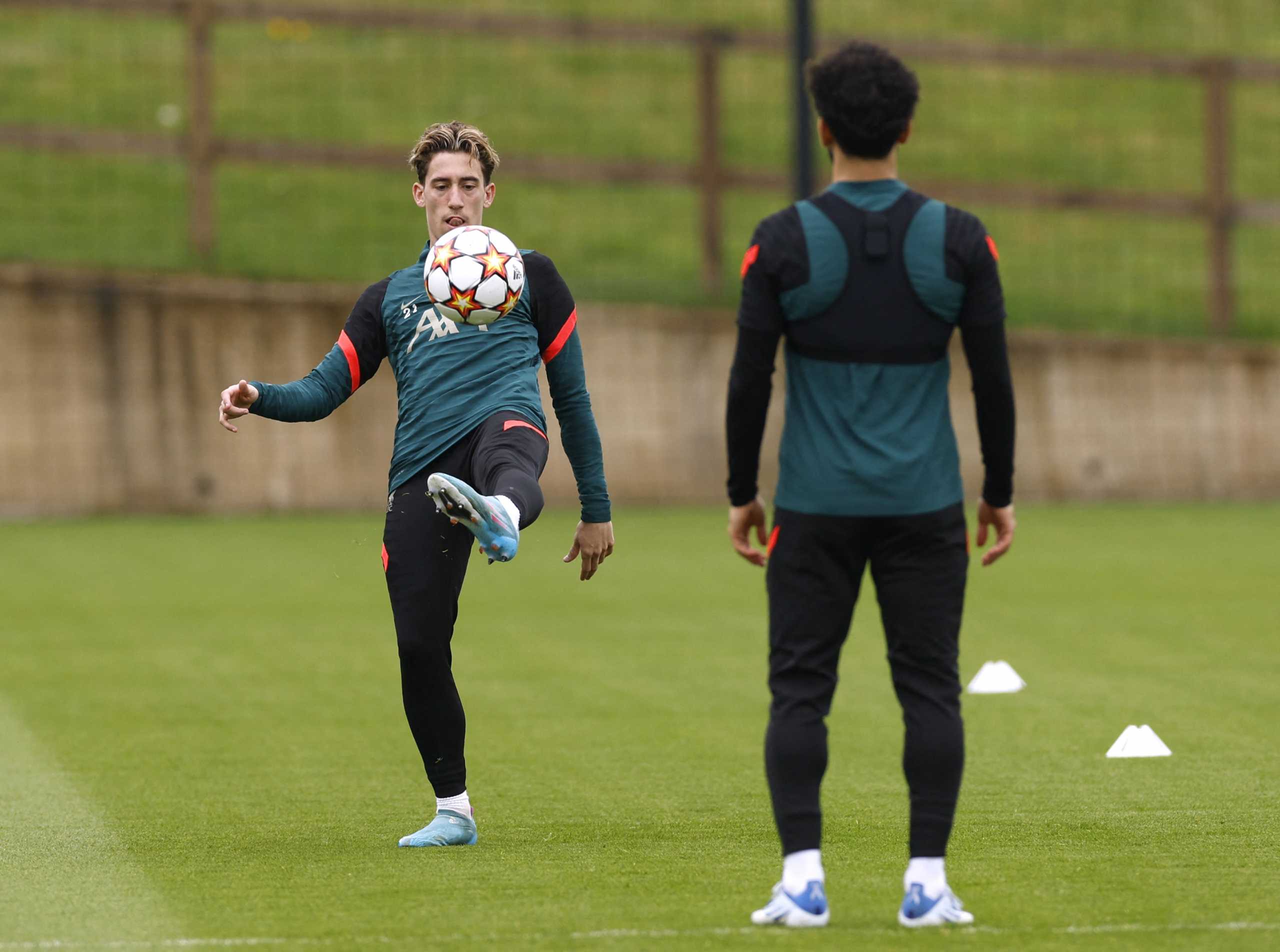 Soccer Football - Champions League - Liverpool Training - AXA Training Centre, Liverpool, Britain - May 2, 2022 Liverpool's Kostas Tsimikas during training Action Images via Reuters