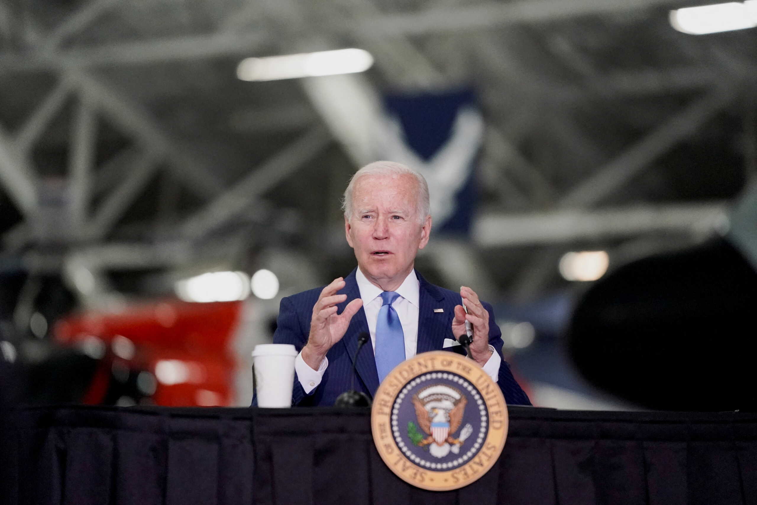 U.S. President Joe Biden speaks during a briefing from senior officials on efforts to prepare for and respond to future hurricanes, at Joint Base Andrews, Maryland, U.S., May 18, 2022. REUTERS