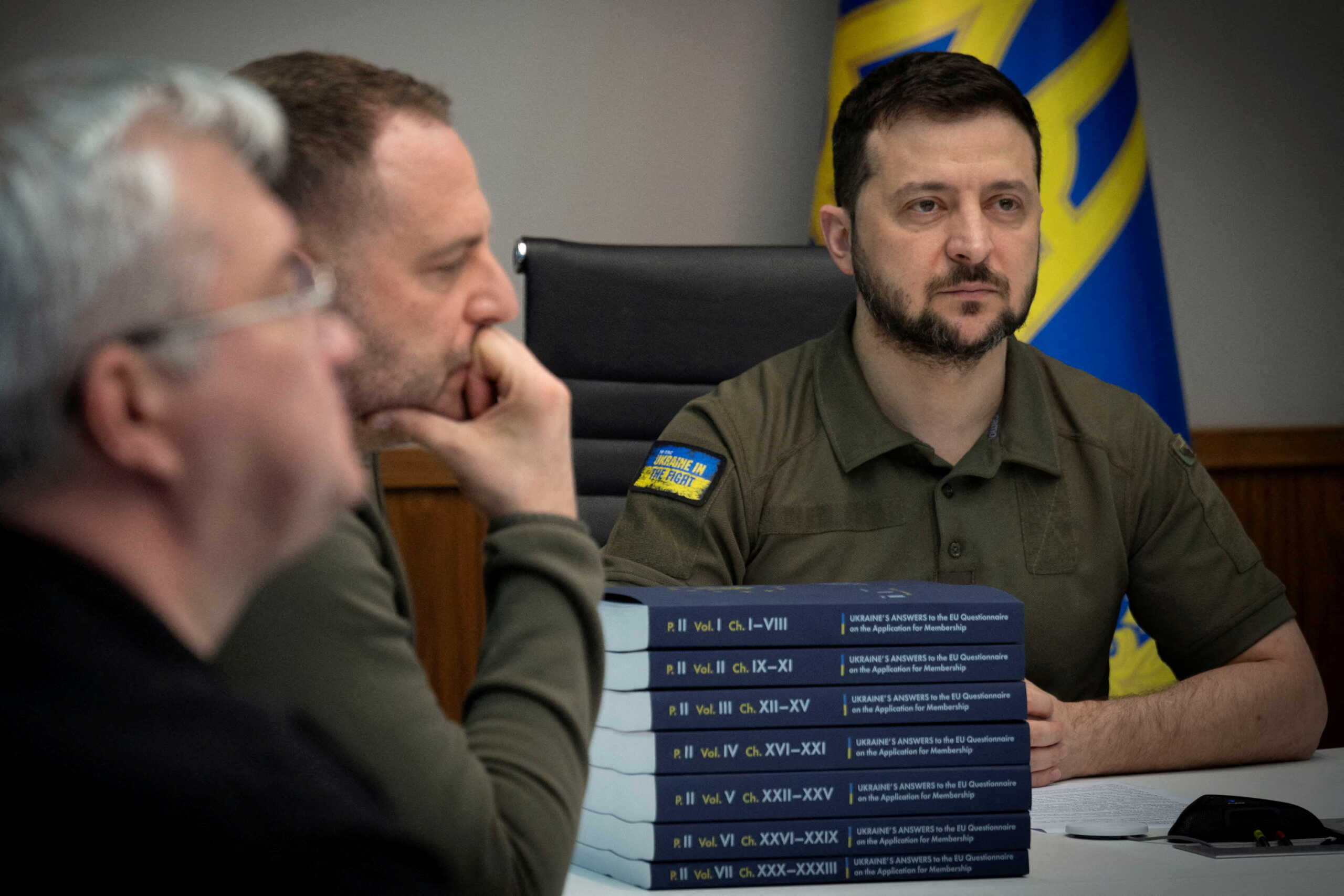 FILE PHOTO: Ukrainian President Volodymyr Zelenskiy holds a conversation with European Commission President Ursula von der Leyen via videolink, as Russia's attack on Ukraine continues, in Kyiv, Ukraine May 9, 2022.  Ukrainian Presidential Press Service