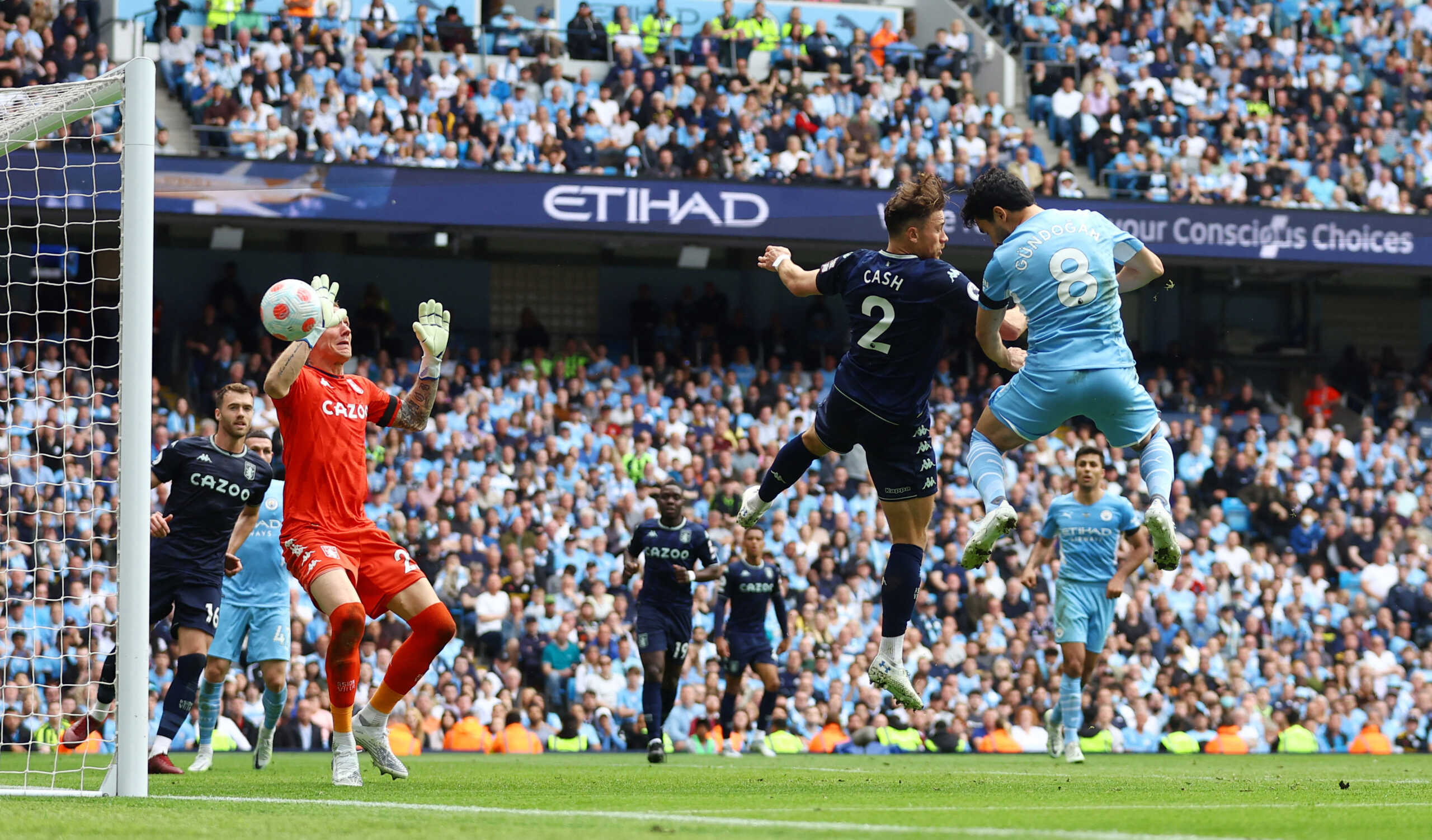 Soccer Football - Premier League - Manchester City v Aston Villa - Etihad Stadium, Manchester, Britain - May 22, 2022 Manchester City's Ilkay Gundogan scores their first goal REUTERS