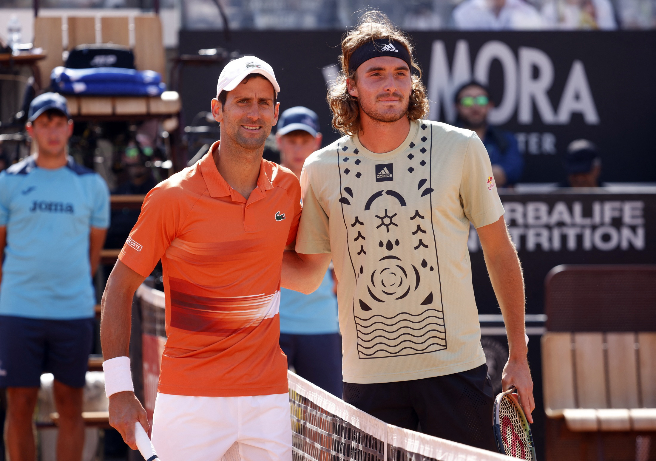 Tennis - ATP Masters 1000 - Italian Open - Foro Italico, Rome, Italy - May 15, 2022 Serbia's Novak Djokovic and Greece's Stefanos Tsitsipas pose before the final REUTERS