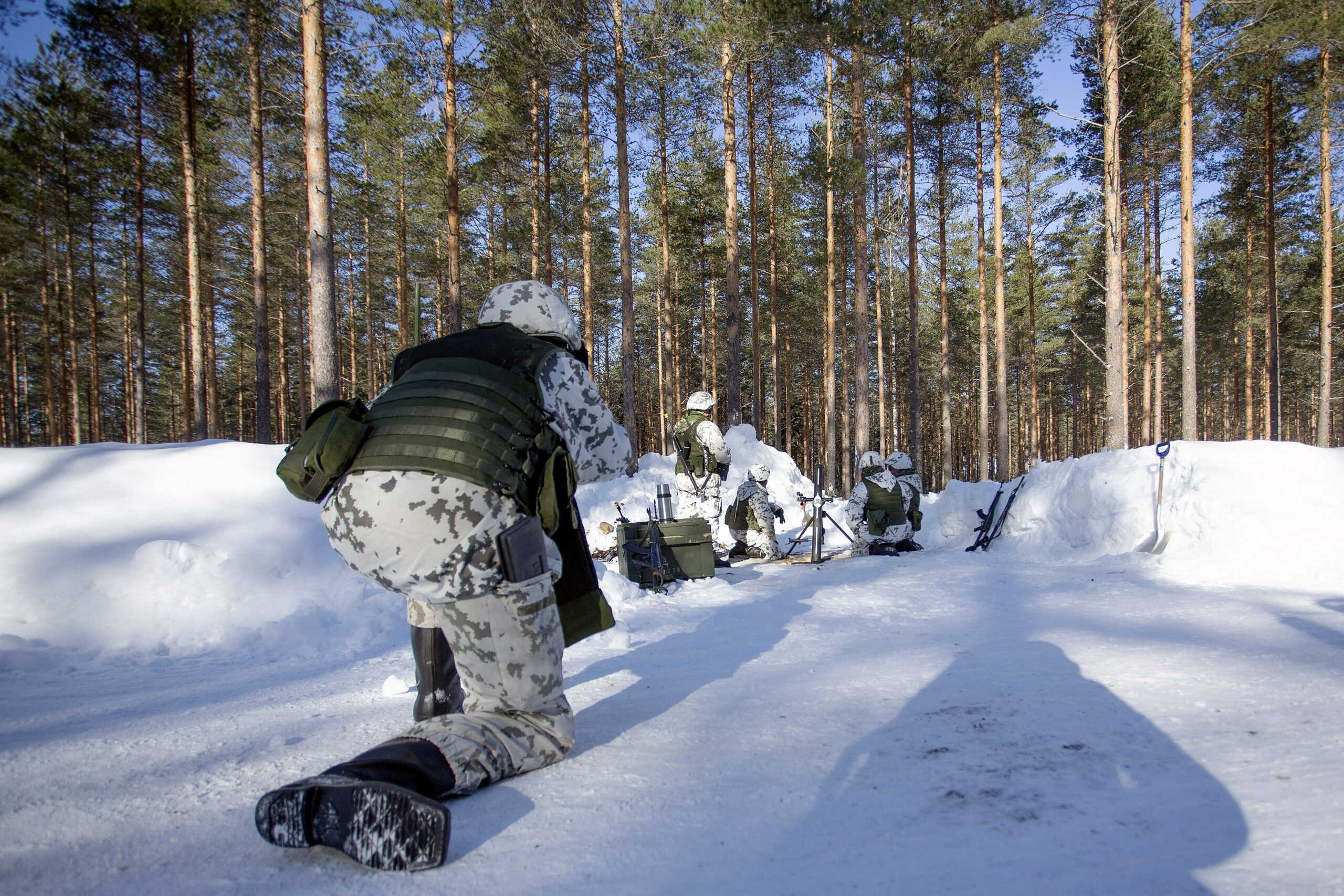 Reservists of the Karelia Brigade shoot with live rounds during the Etela-Karjala 22 (South Karelia 22) local defence exercise in Taipalsaari, Finland March 9, 2022. Picture taken March 9, 2022. Lehtikuva