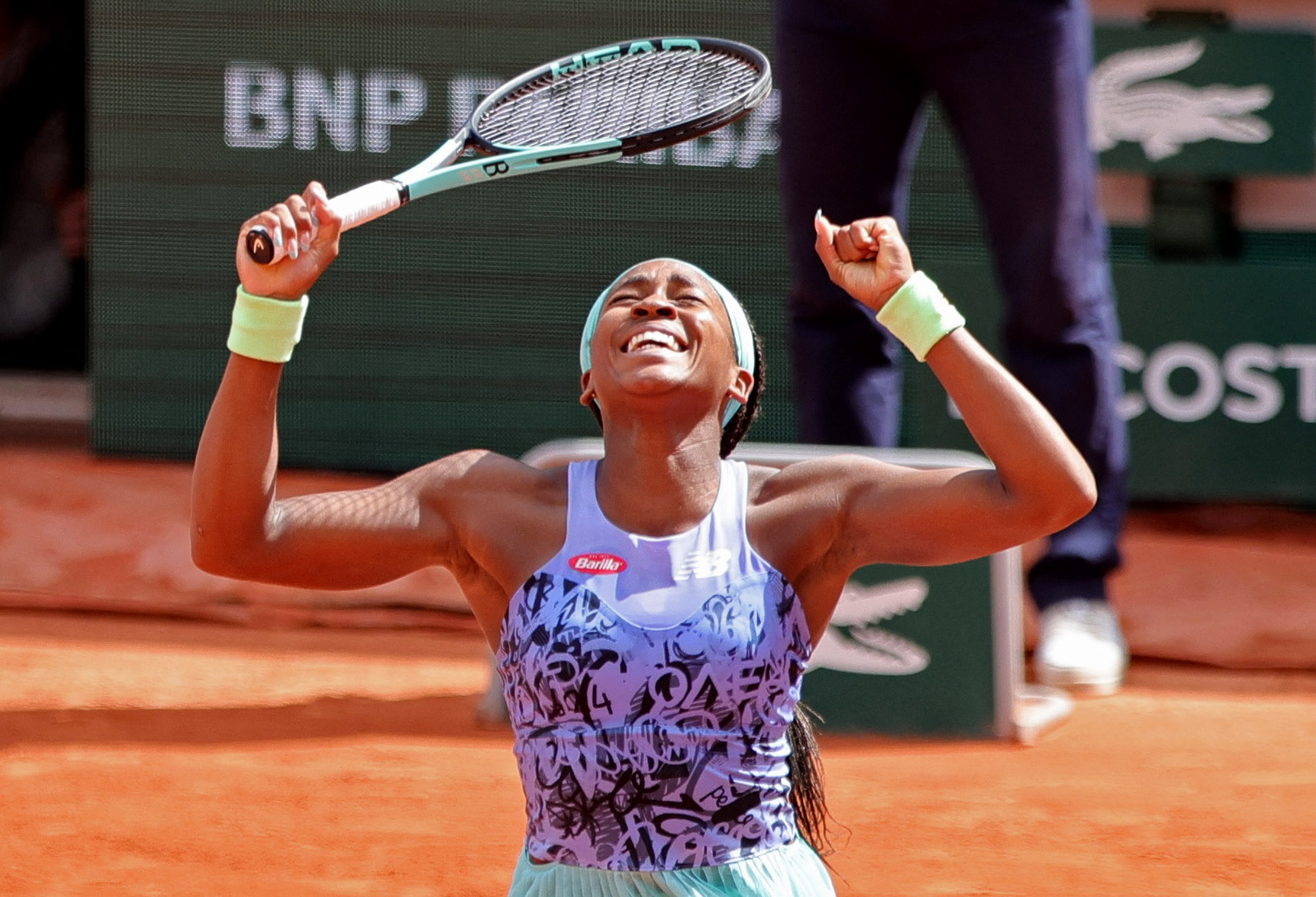 Tennis - French Open - Roland Garros, Paris, France - May 31, 2022  Cori Gauff of the U.S. celebrates winning her quarter final match against Sloane Stephens of the U.S. REUTERS